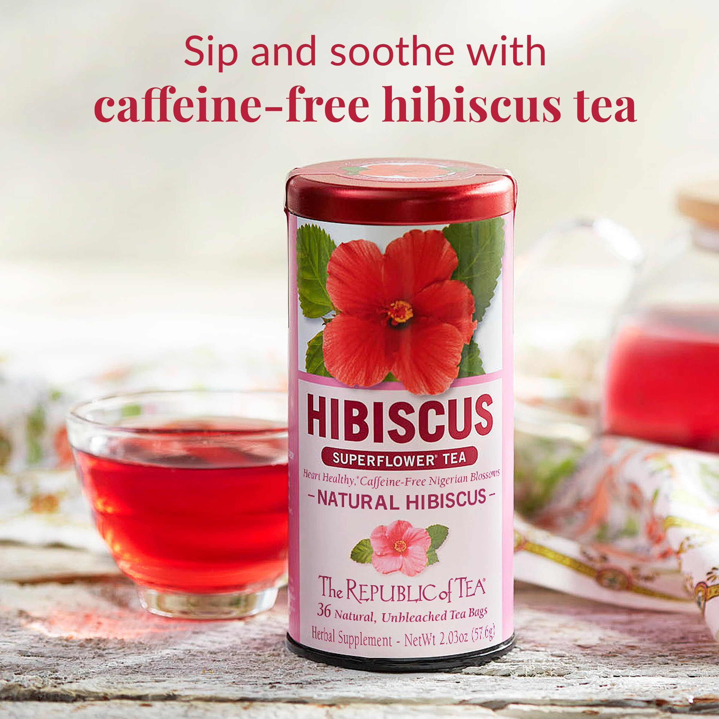 The Republic Of Tea Natural Hibiscus Superflower Tea (36 Tea Bags)