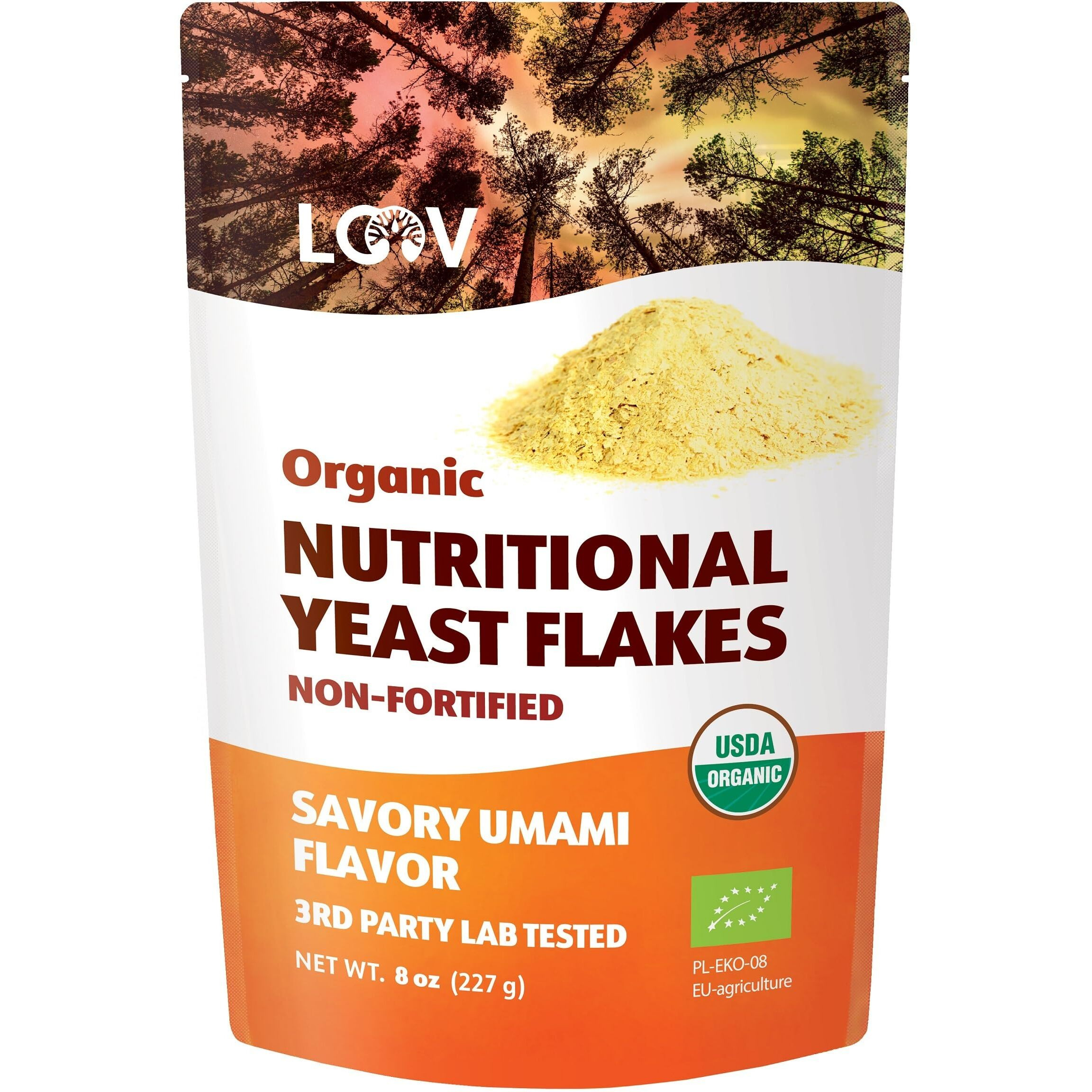 Loov Organic Non-Fortified Nutritional Yeast Flakes - Vegan, Gluten Free, Non-Gmo Unfortified Nooch - Good Source Of Natural B-Vitamins - No Added Salt Or Sugar - Resealable Bag, 8 Ounces (227 Grams)