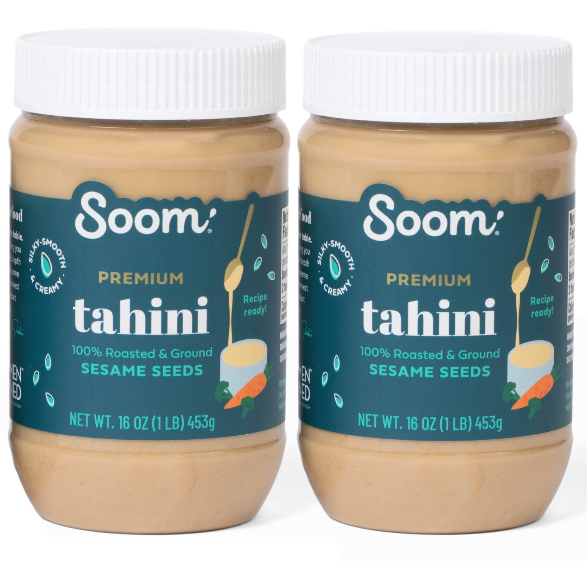 Soom Foods Ground Premium Sesame Tahini Paste 16Oz (2 Pack) | Silky Smooth Texture In Hummus, Dips, Dressings | Vegan, Nut-Free, Gluten-Free, Dairy-Free, Paleo, Keto