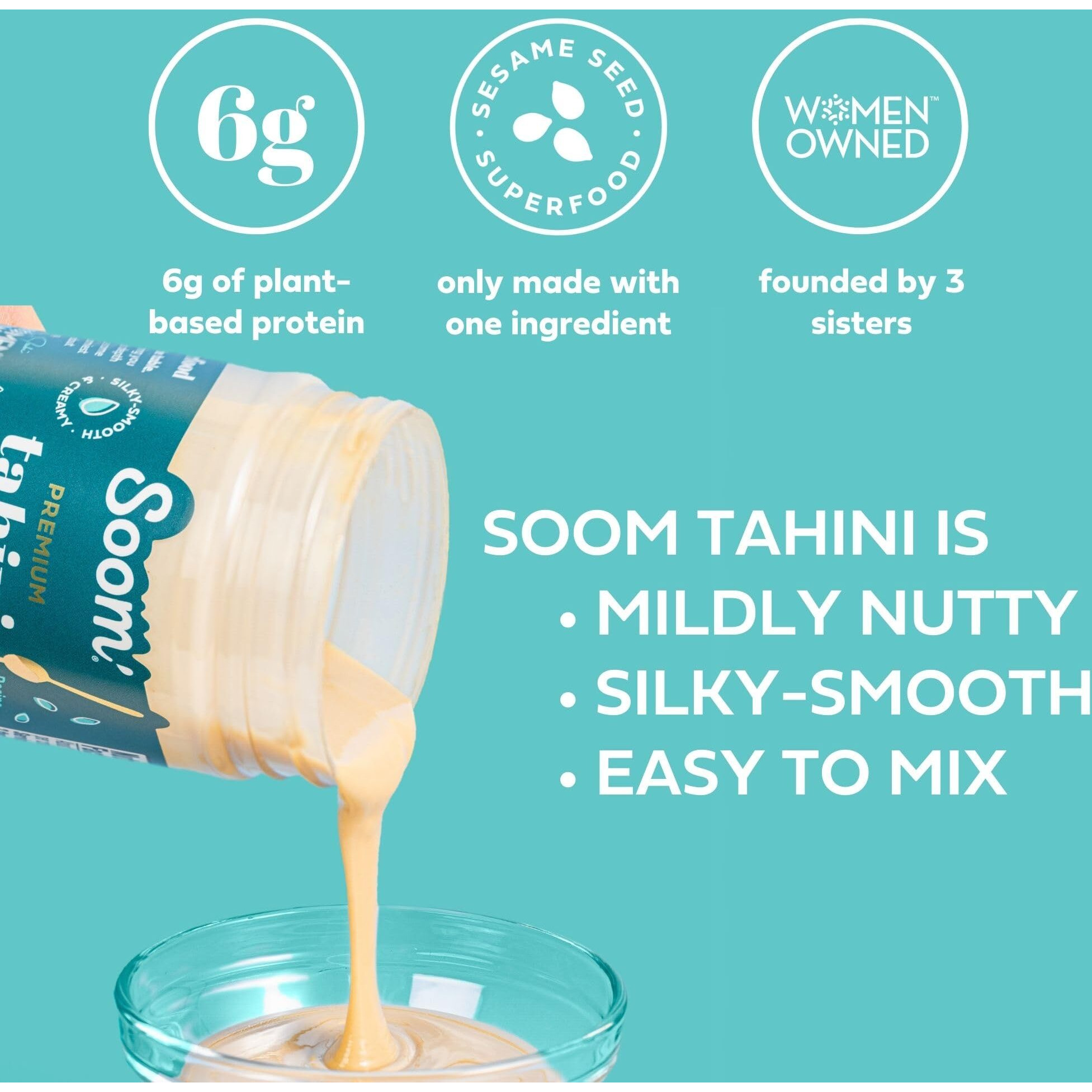 Soom Foods Ground Premium Sesame Tahini Paste 16Oz (2 Pack) | Silky Smooth Texture In Hummus, Dips, Dressings | Vegan, Nut-Free, Gluten-Free, Dairy-Free, Paleo, Keto