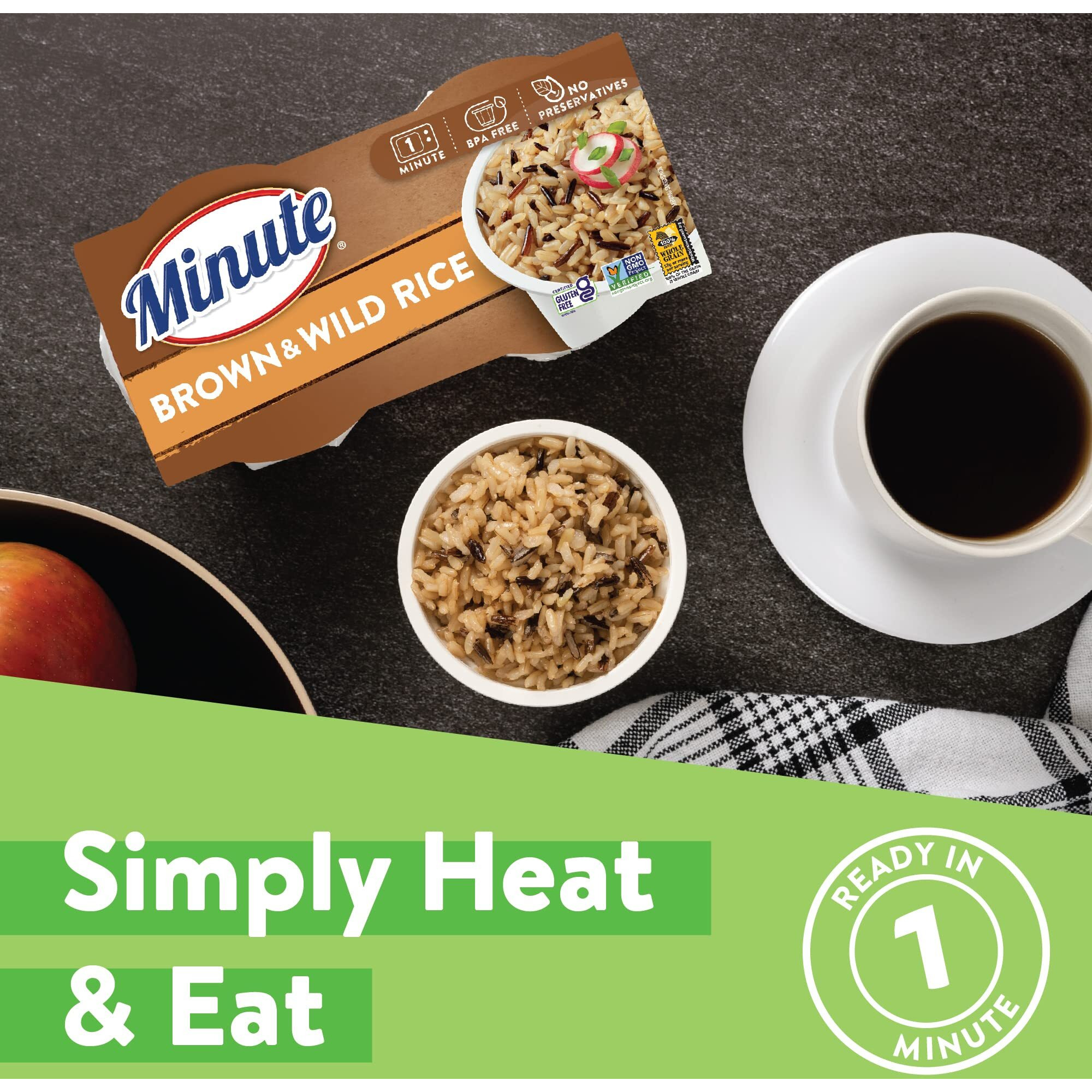 Minute Ready-To-Serve Brown And Wild Rice, Microwavable Rice Cups, 4.4-Ounce Cups, 2 Count, (Pack Of 8)