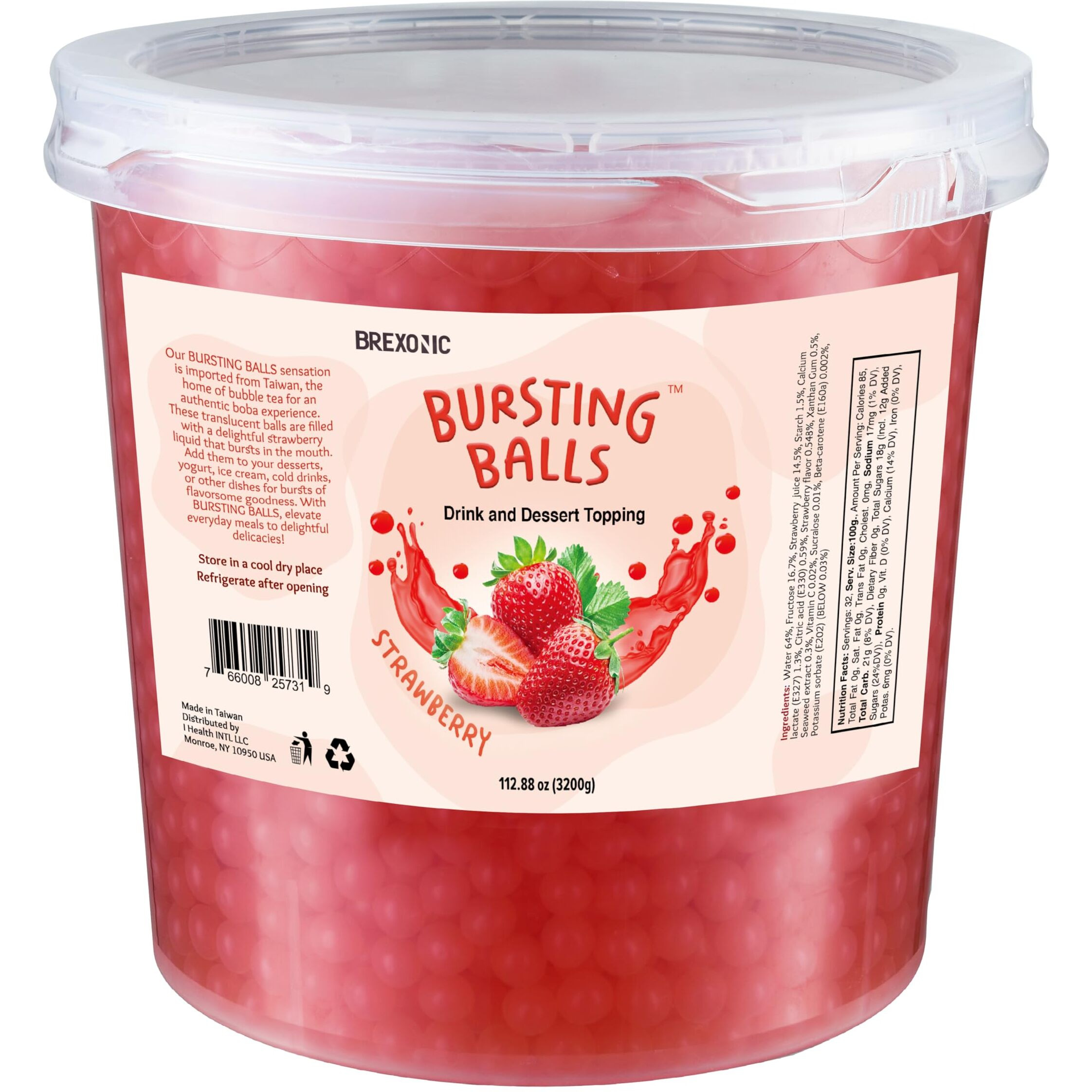 Strawberry Boba Pearls, Strawberry Popping Boba Bursting Boba, Strawberry Bubble Tapioca Pearls For Bubble Tea (Strawberry, 7 Lb 1 Pack)