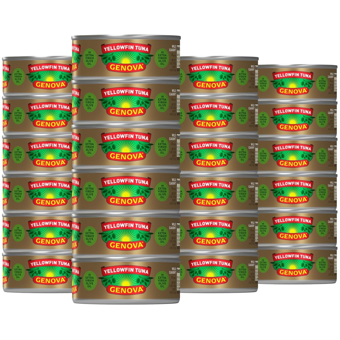 Genova Premium Yellowfin Tuna In Extra Virgin Olive Oil With Sea Salt, 5 Ounce Cans (Pack Of 24), Wild Caught, Solid Light