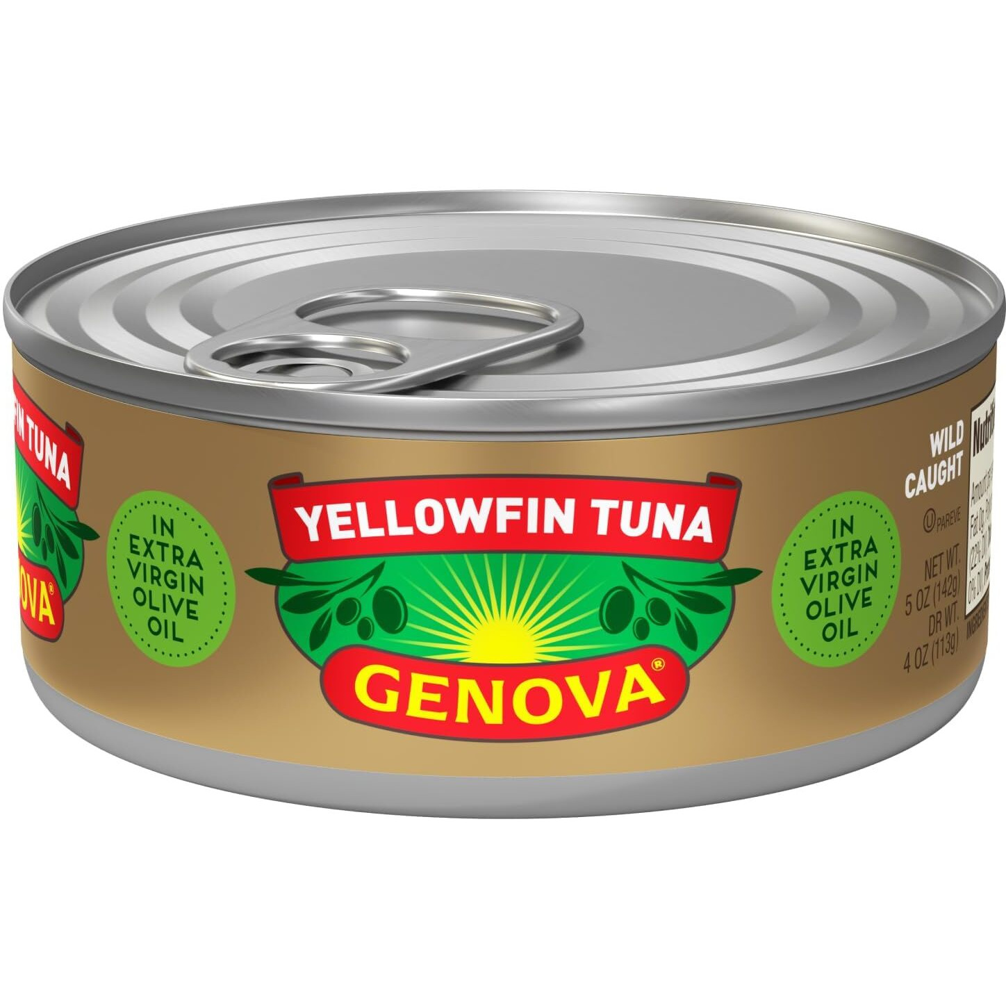 Genova Premium Yellowfin Tuna In Extra Virgin Olive Oil With Sea Salt, 5 Ounce Cans (Pack Of 24), Wild Caught, Solid Light