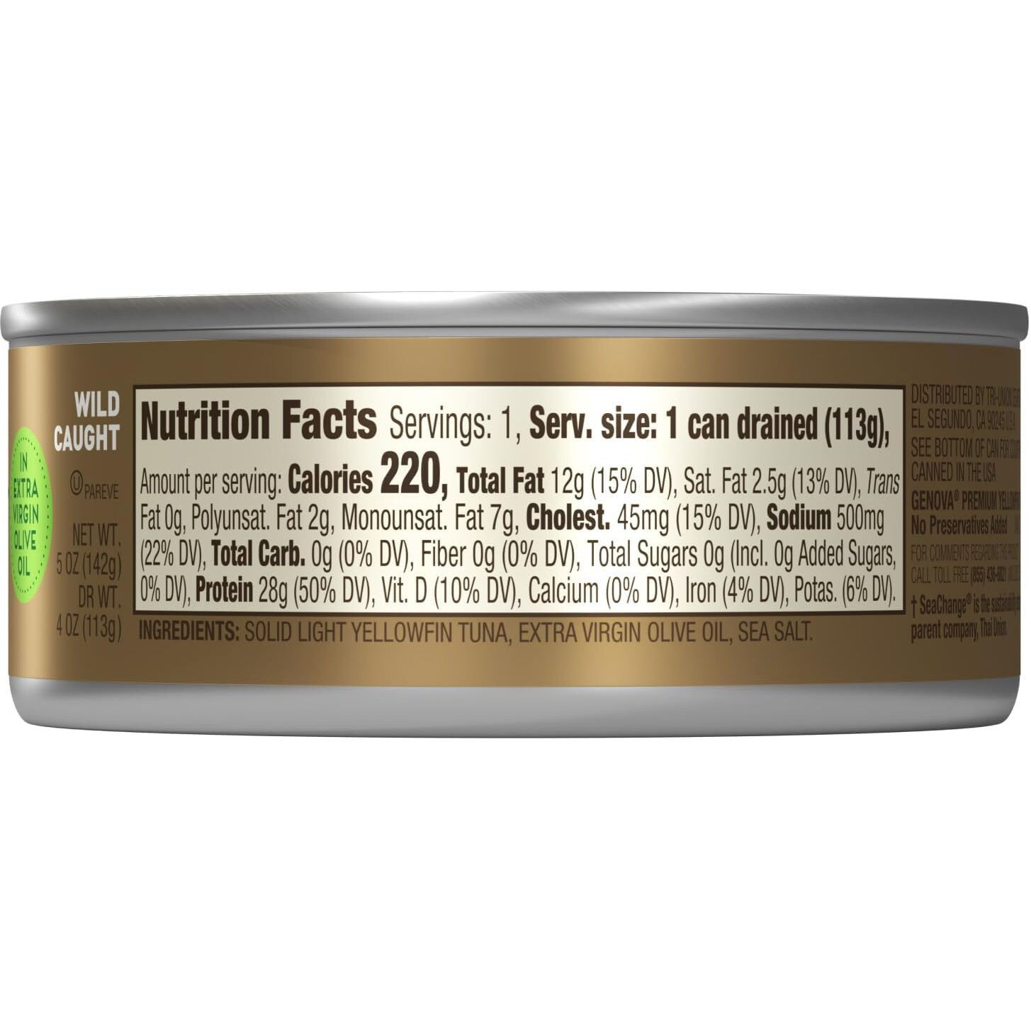 Genova Premium Yellowfin Tuna In Extra Virgin Olive Oil With Sea Salt, 5 Ounce Cans (Pack Of 24), Wild Caught, Solid Light
