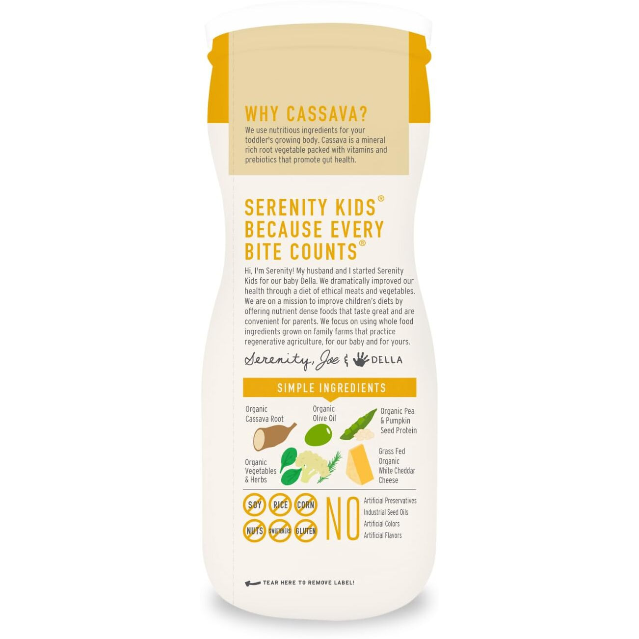 Serenity Kids 6+ Months Grain Free Puffs Toddler & Baby Snack | No Added Sugar, Gluten & Rice Free, Allergen Free | Made With Organic Cassava, Veggies, & Herbs | White Cheddar & Cauliflower | 6 Count