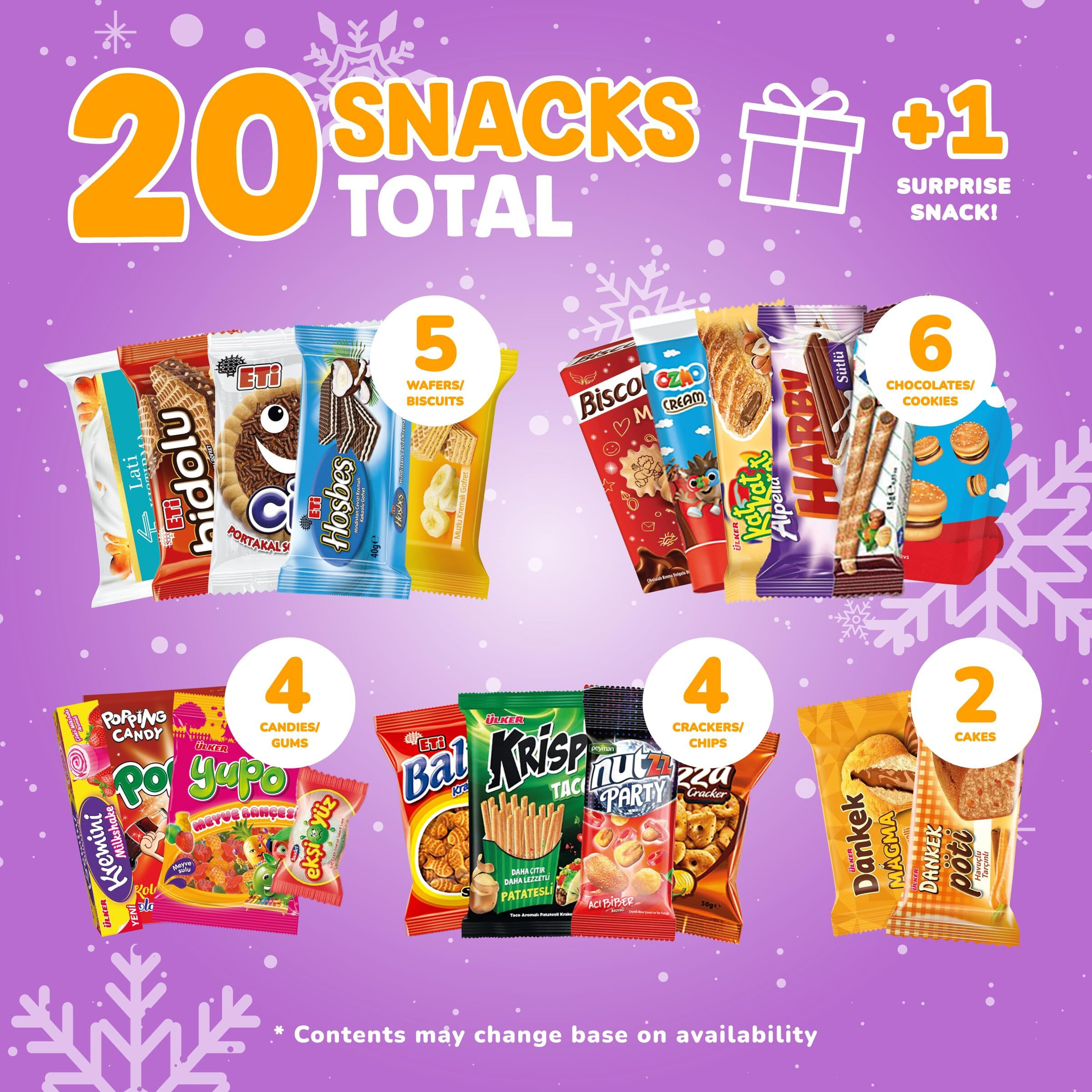 Maxi International Snack Box | Premium Exotic Foreign Snacks | Unique Snack Food Gifts Included | Try Extraordinary Turkish Snacks | Candies From Around The World | 21 Full-Size Snacks