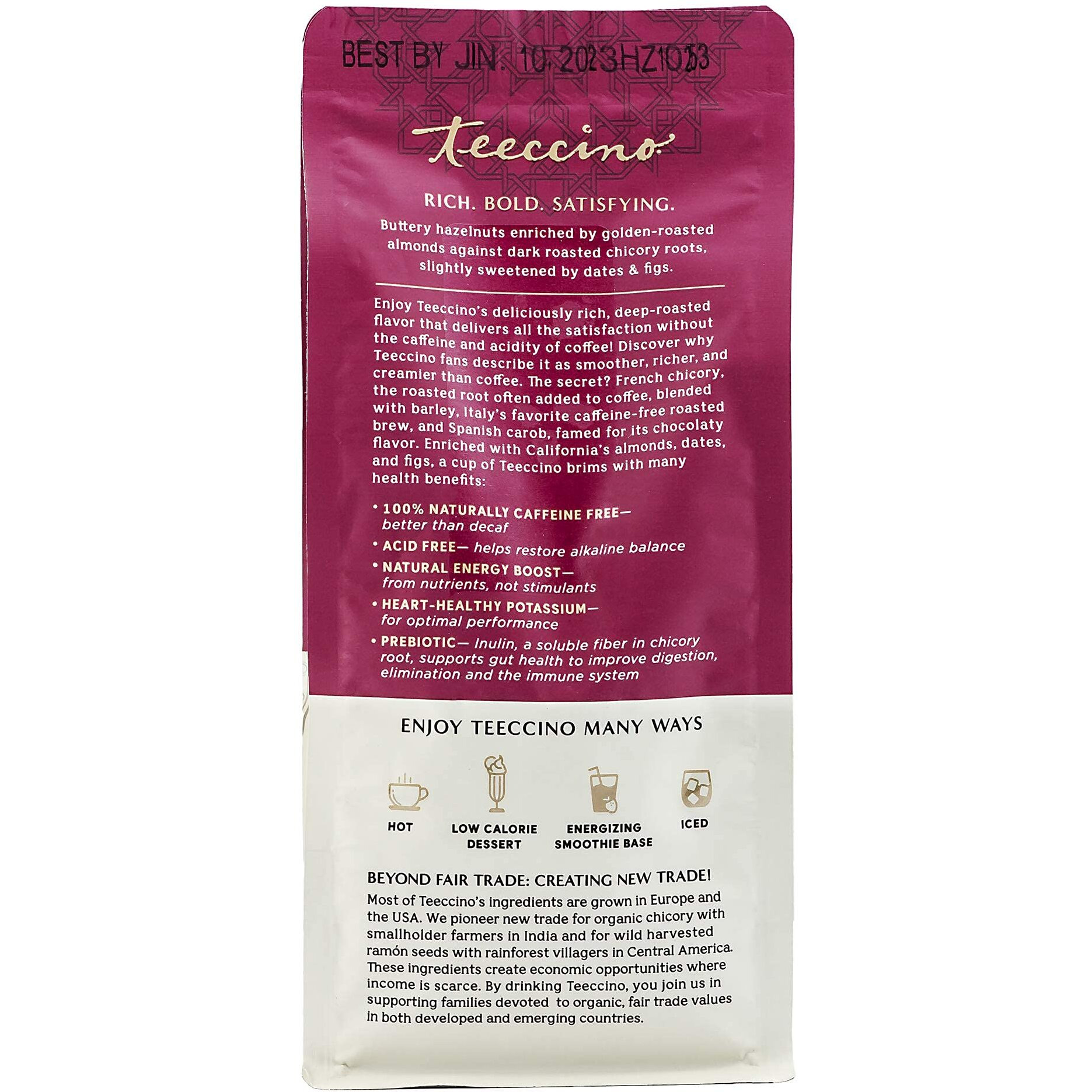 Teeccino Hazelnut Chicory Coffee Alternative - Ground Herbal Coffee Thats Prebiotic, Caffeine Free & Acid Free, Medium Roast, 11 Ounce (Pack Of 3)