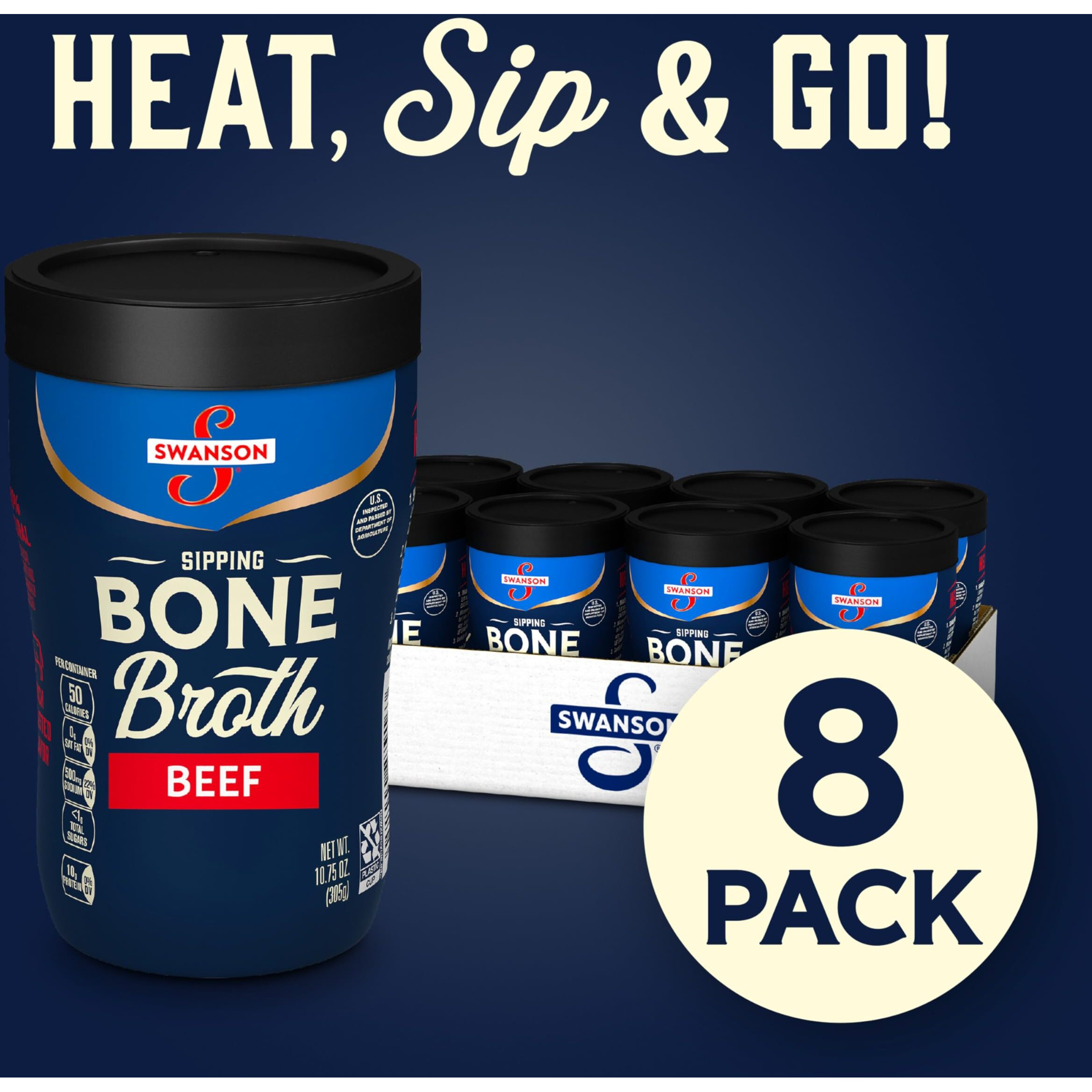 Swanson Sipping Bone Broth, Beef Bone Broth, 10.75 Oz Cup