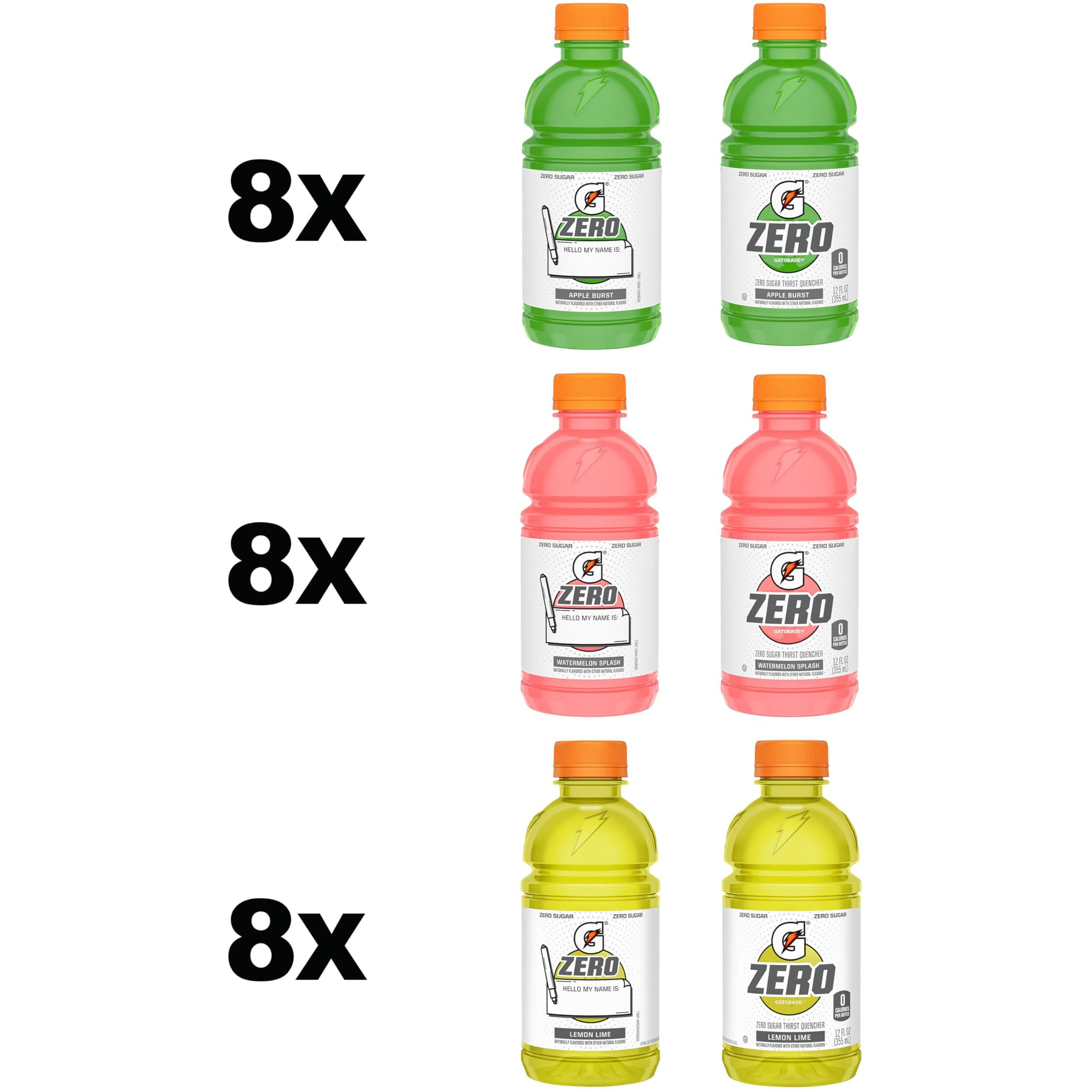 Gatorade Zero Kids Variety Pack, (Apple, Watermelon, Lemon Lime), 12 Fl Oz (Pack Of 24)