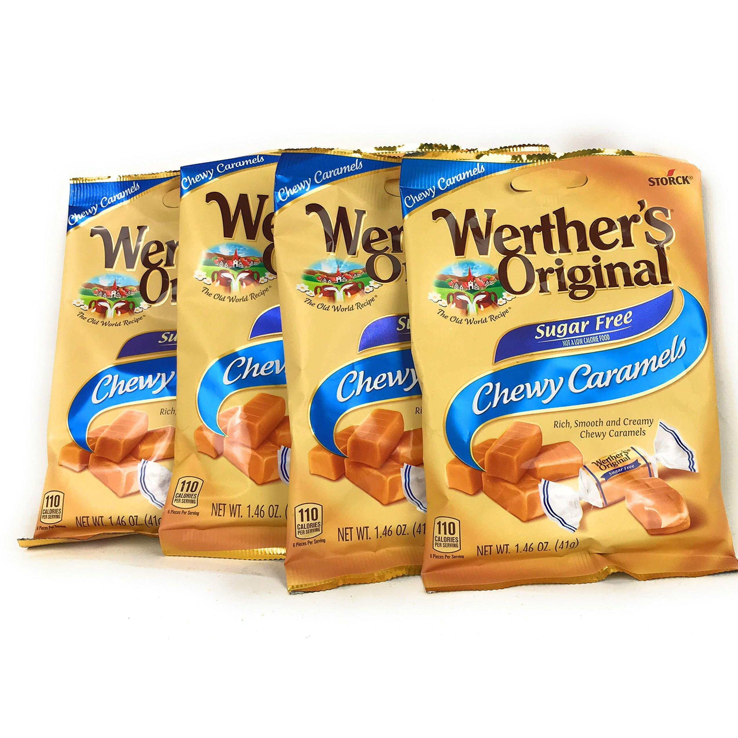 Werther's Chewy Caramels Candies Original Sugar Free, 1.46 Ounce Pack Of 4