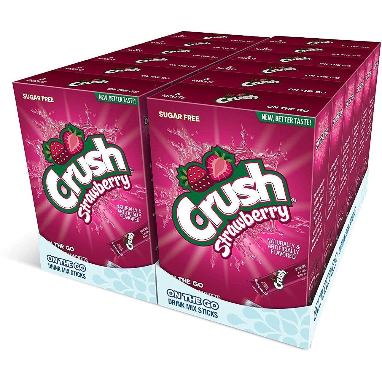 Crush- Powder Drink Mix - Sugar Free & Delicious (Strawberry, 72 Sticks)