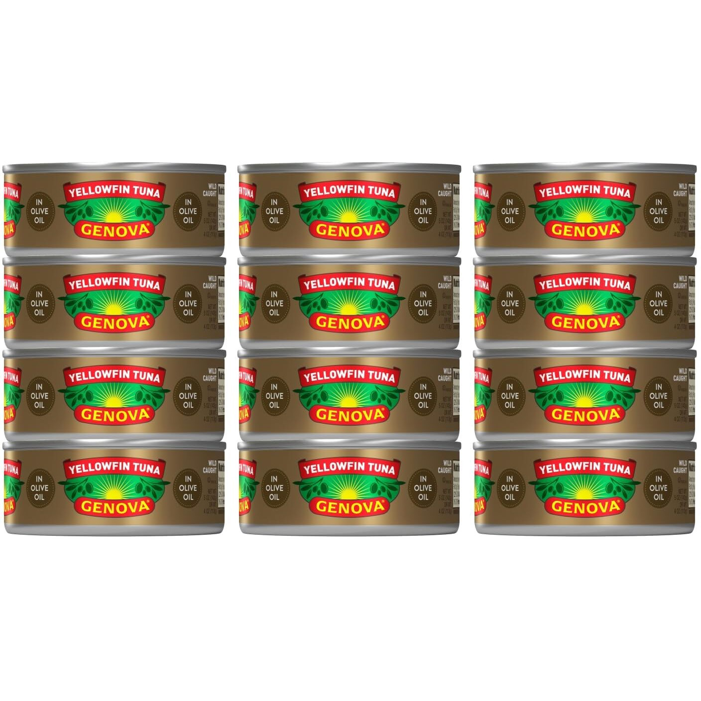 Genova Premium Yellowfin Tuna In Olive Oil, 5 Ounce Cans (Pack Of 12), Wild Caught Canned Tuna, Solid Light
