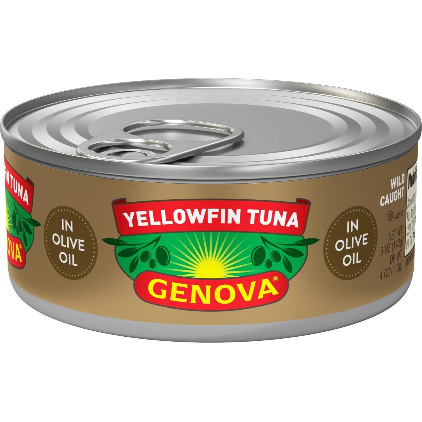 Genova Premium Yellowfin Tuna In Olive Oil, 5 Ounce Cans (Pack Of 12), Wild Caught Canned Tuna, Solid Light