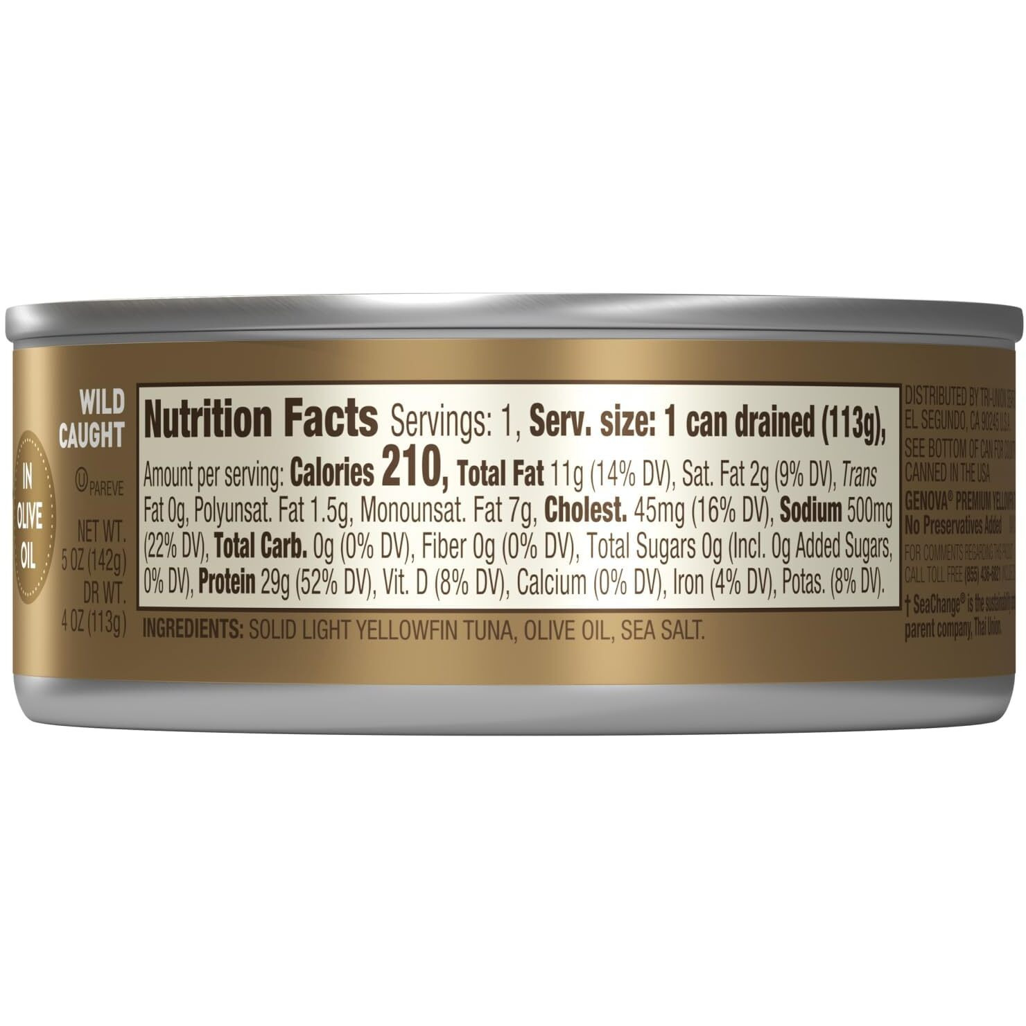 Genova Premium Yellowfin Tuna In Olive Oil, 5 Ounce Cans (Pack Of 12), Wild Caught Canned Tuna, Solid Light