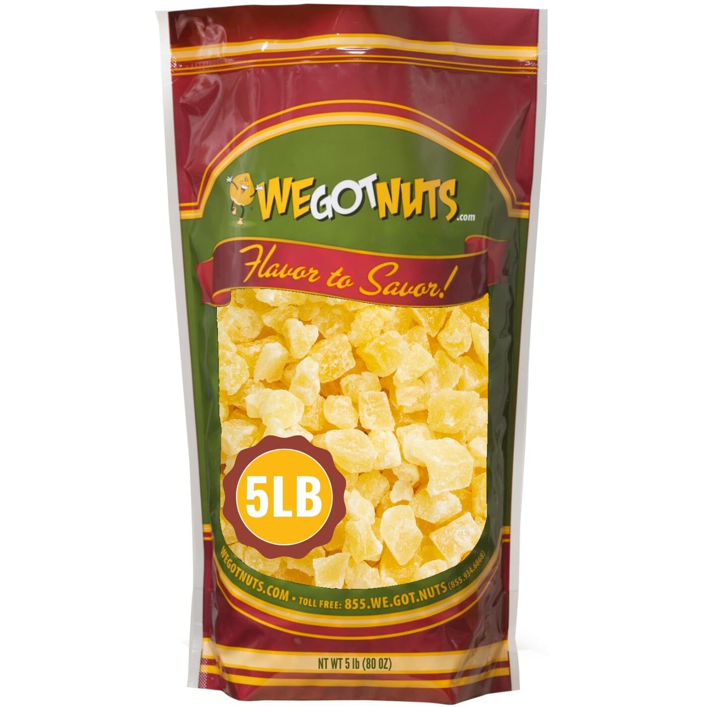 We Got Nuts Dried Pineapple Chunks | Freshly Packed Pineapple In A Perfectly Sealed Bag | Healthy Snack Full Of Vitamins, Minerals, Antioxidants, Fibers & Enzymes | Kosher Certified Dried Fruit (5Lb)