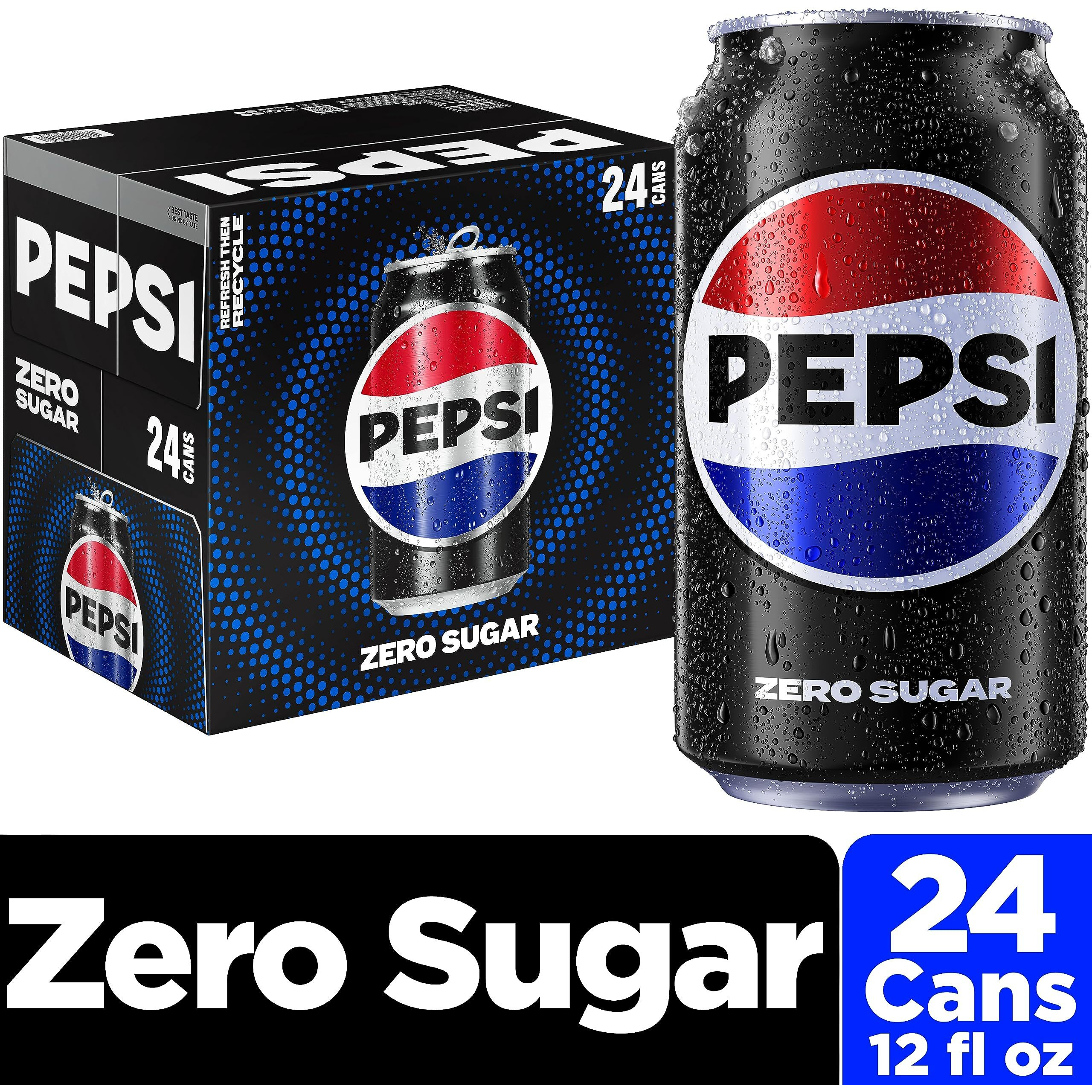 Pepsi Zero Sugar Cola Soda Pop, 12Oz Cans (24 Pack)