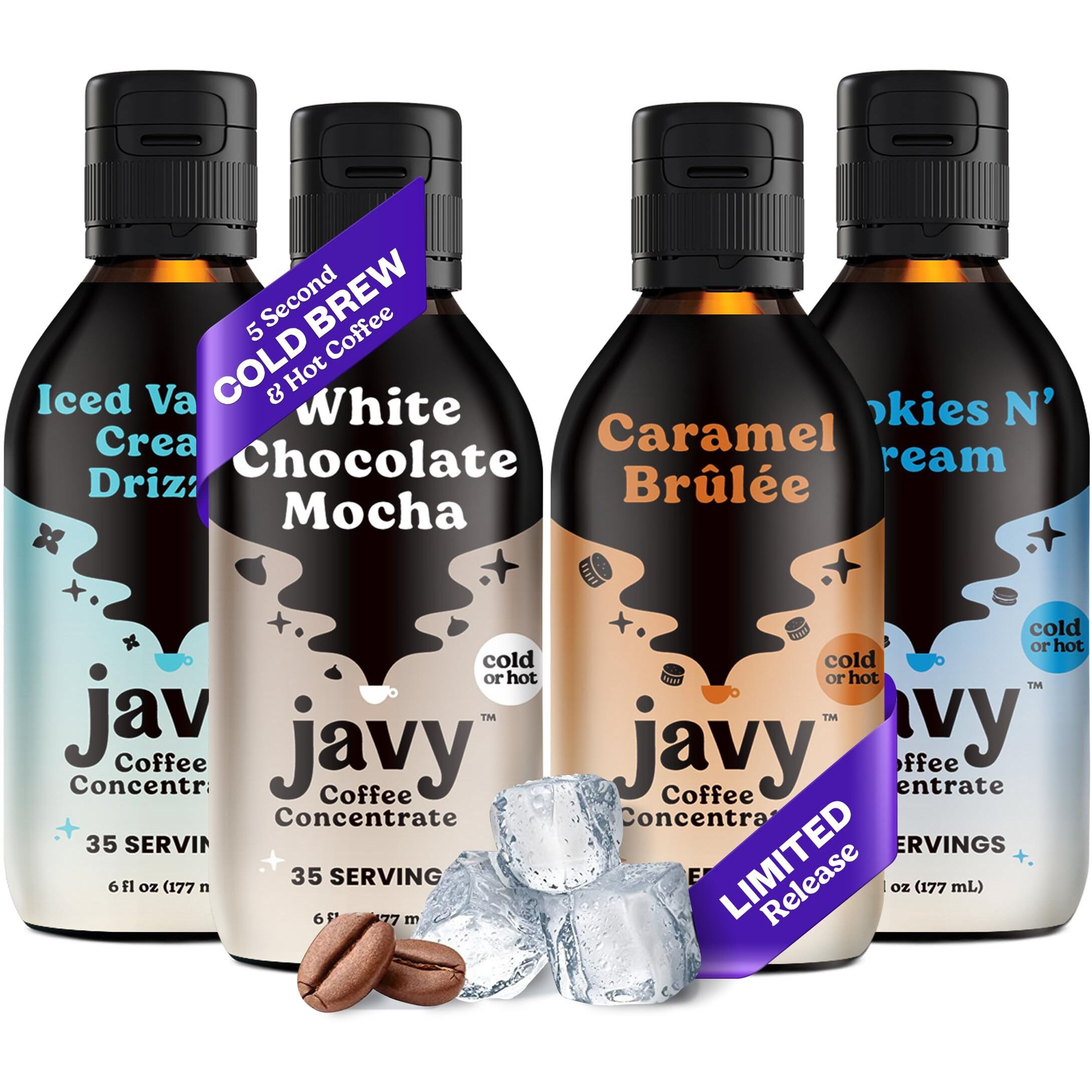 Javy Coffee Concentrate - Cold Brew Coffee, Perfect For Instant Iced Coffee, Cold Brewed Coffee And Hot Coffee, 35 Servings - 4 Pack Variety