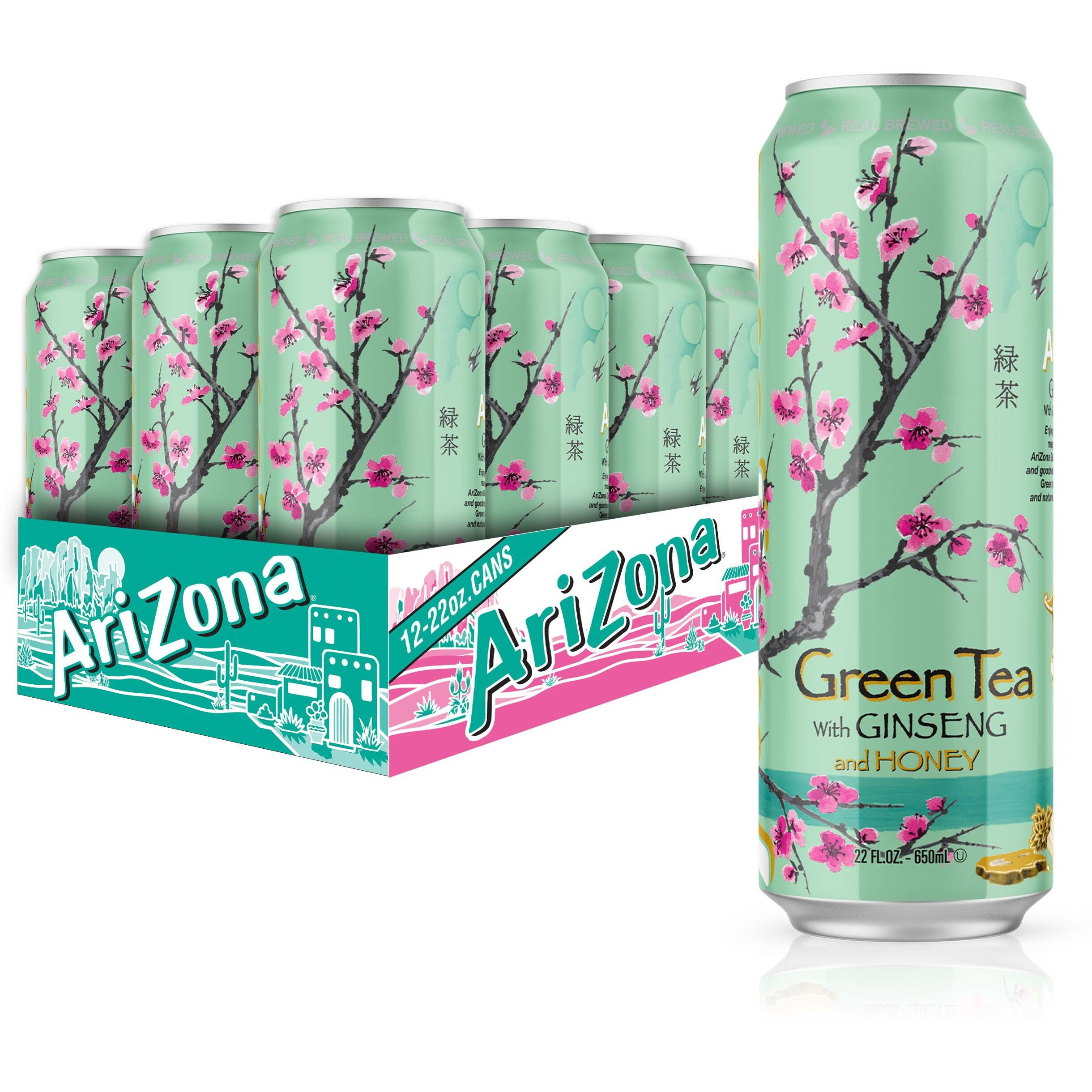 Arizona Green Tea With Ginseng And Honey - Big Can, 22 Fl Oz (Pack Of 12)