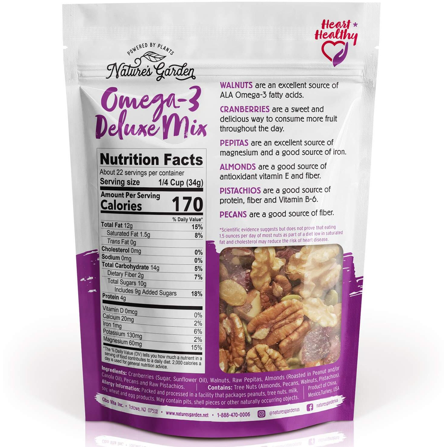 Nature's Garden Omega-3 Deluxe Mix - Power Up Omega Deluxe Trail Mix, Heart Healthy, Gluten Free, Antioxidant Rich, Cholesterol Free, Sodium Free, No Artificial Ingredients - 26 Oz Bag (Pack Of 3)