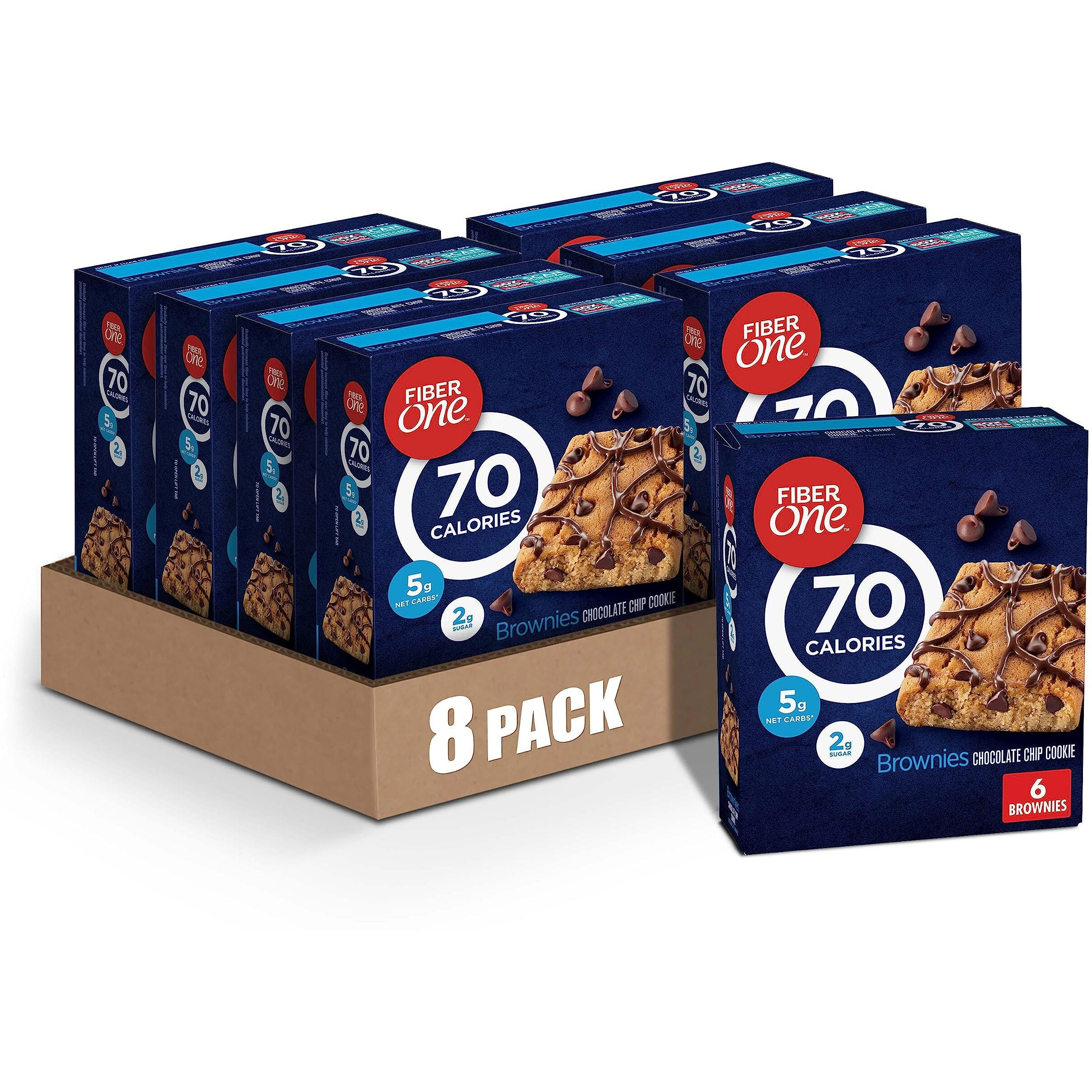 Fiber One 70 Calorie Brownies, Chocolate Chip Cookie, Snack Bars, 6 Ct (Pack Of 8)