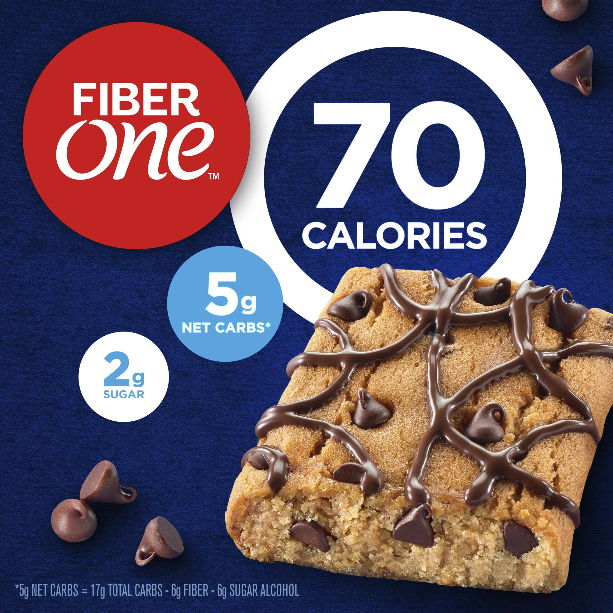 Fiber One 70 Calorie Brownies, Chocolate Chip Cookie, Snack Bars, 6 Ct (Pack Of 8)