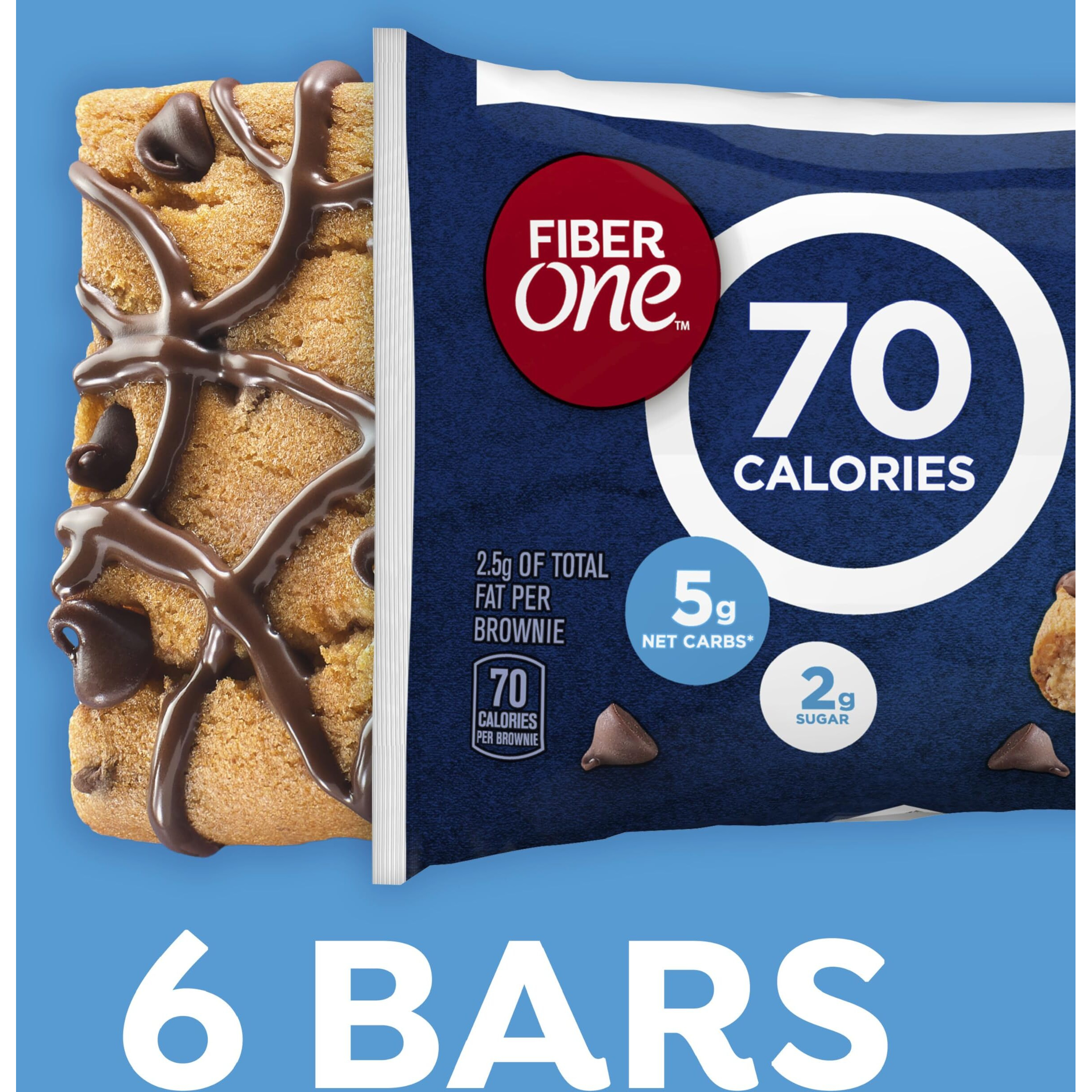 Fiber One 70 Calorie Brownies, Chocolate Chip Cookie, Snack Bars, 6 Ct (Pack Of 8)