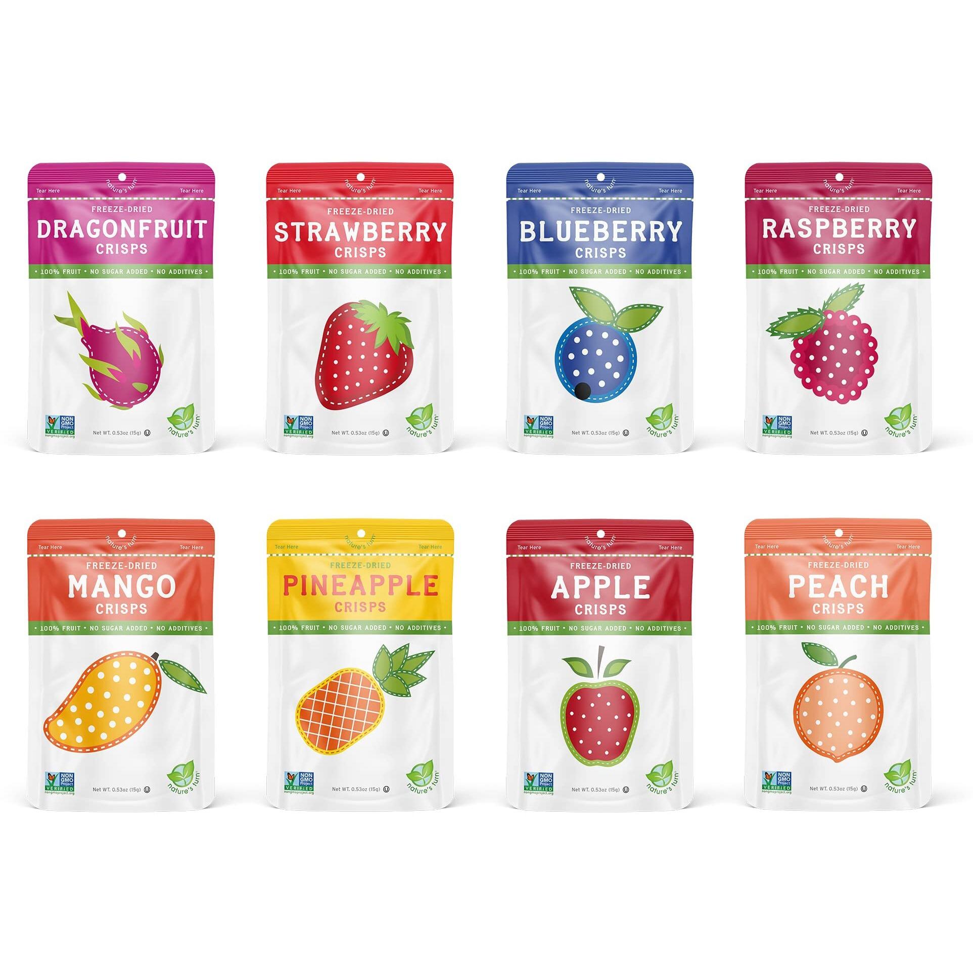 Natures Turn Freeze-Dried Fruit Snacks, Superfruit Variety, Pack Of 8 (0.53 Oz Each)