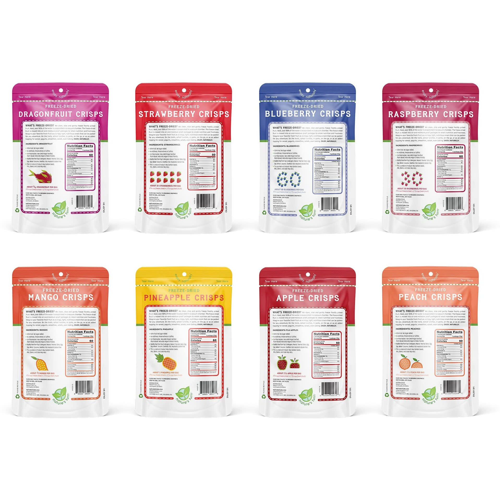 Natures Turn Freeze-Dried Fruit Snacks, Superfruit Variety, Pack Of 8 (0.53 Oz Each)