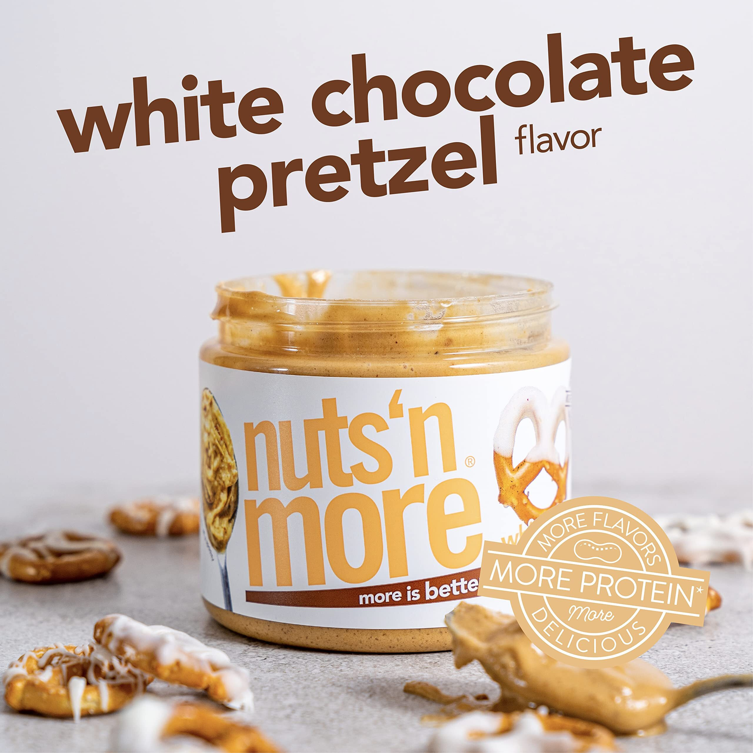 Nuts N More White Chocolate Pretzel Peanut Butter Spread, Added Protein All Natural Snack, Low Carb, Low Sugar, Non-Gmo, High Protein Flavored Nut Butter (15 Oz Jar)