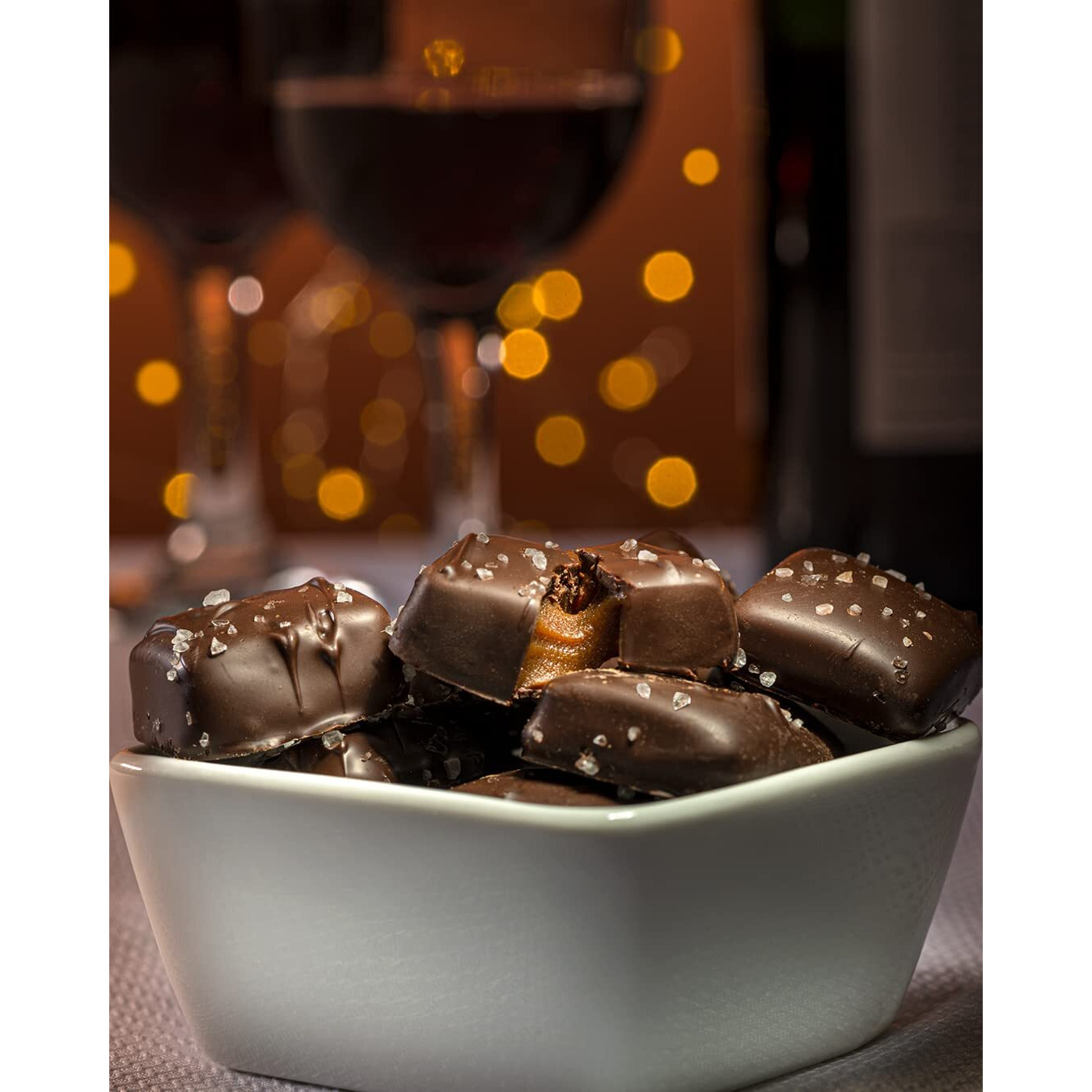 Sanders Dark Chocolate Sea Salt Caramels (32 Oz Tub) - Handcrafted Small Batch Slow Cooked Caramel, Sea Salt Dark Chocolate With Rich Indulgent Flavor, Sweet & Salty