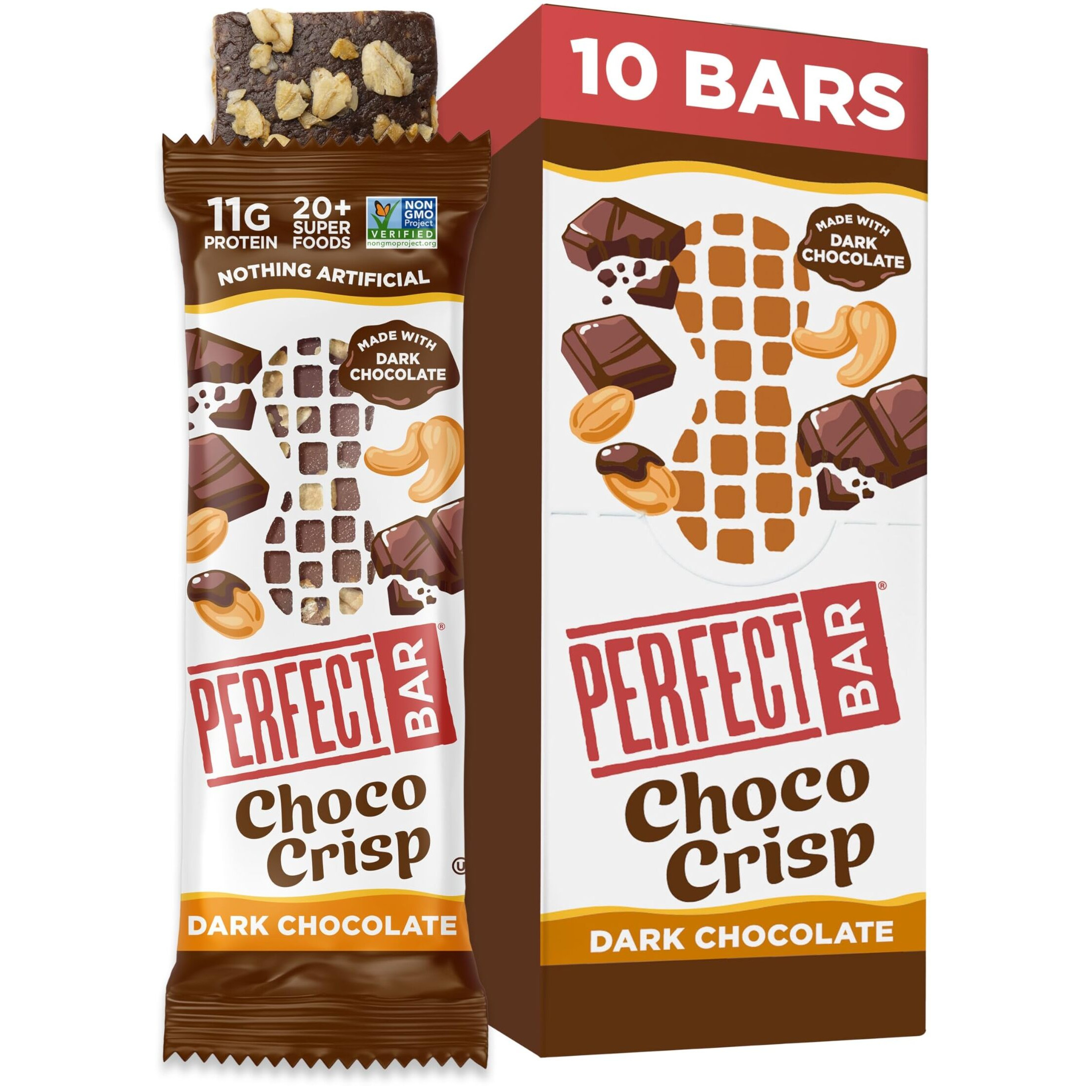 Perfect Bar Choco Crisp, Dark Chocolate Nut Butter Protein Bar, Protein Snack, Gluten Free, Soy Free, Non Gmo, No Sugar Alcohols, 1.9 Ounce Bar, 10 Count