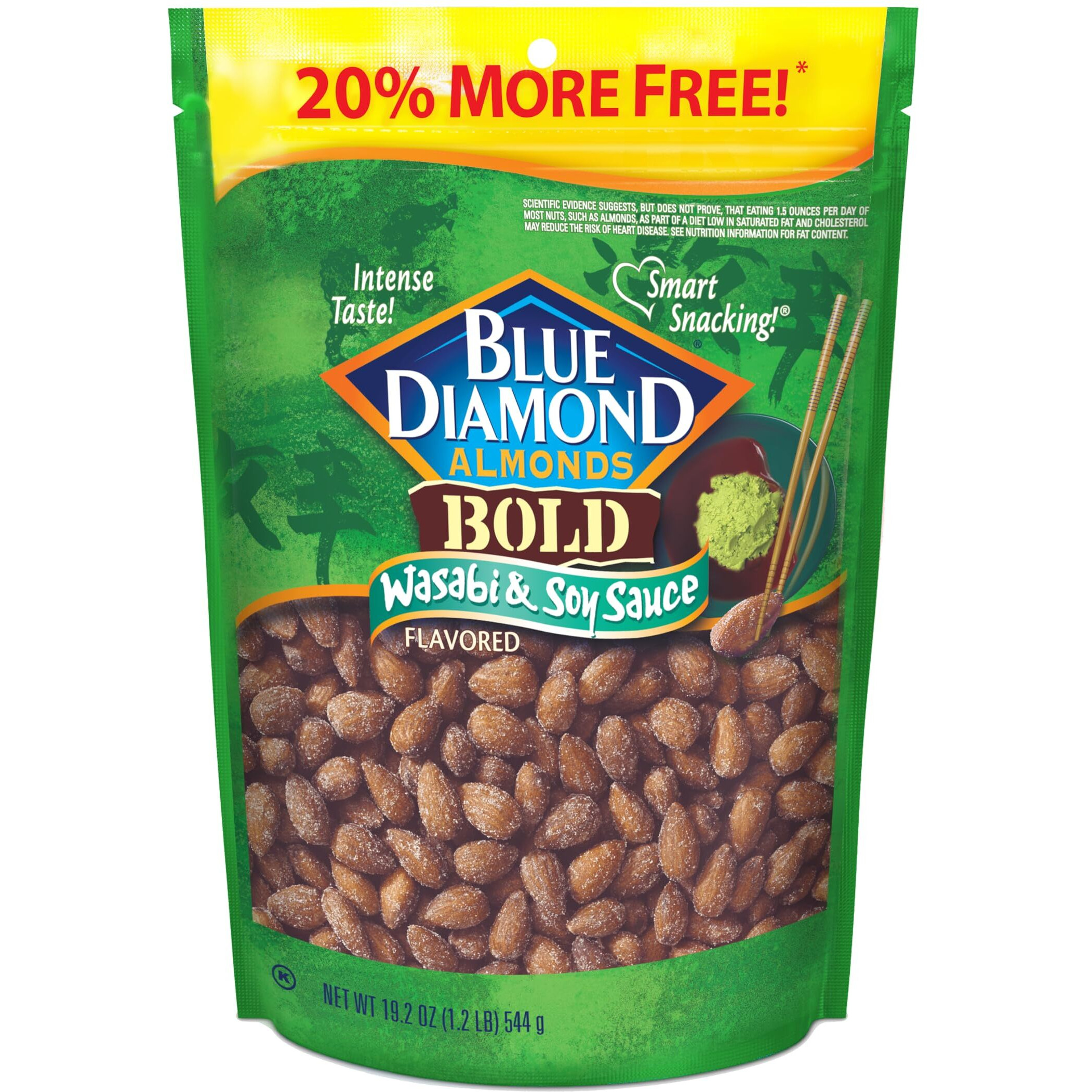 Blue Diamond Almonds, Bold Snack Nut Flavored Wasabi And Soy Sauce Value Bag Great For Snacking And Cravings At Home, Office, Or On-The-Go, 19.2 Ounce Bag