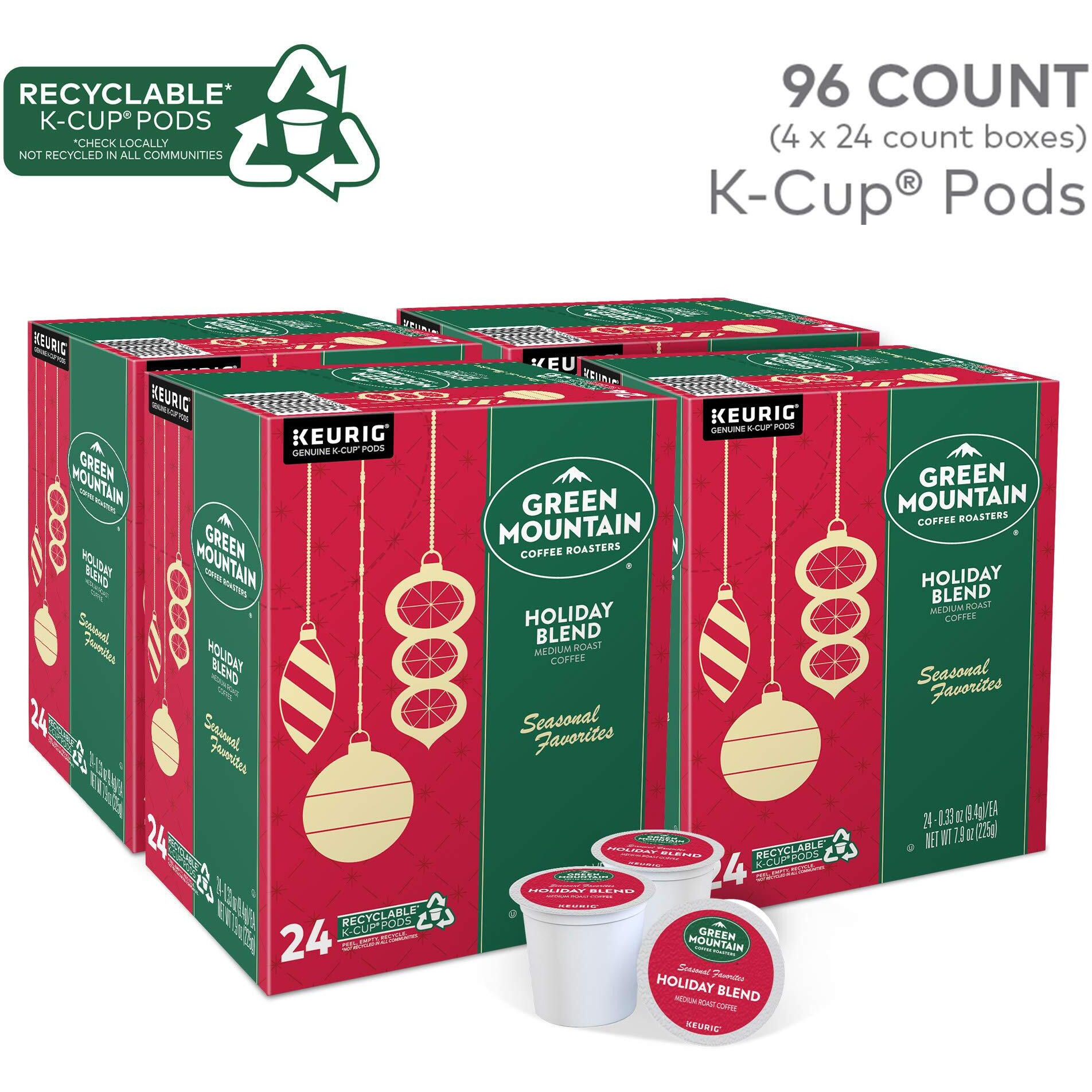 Green Mountain Coffee Roasters Holiday Blend, Keurig Single Serve K-Cup Pods, 96 Count (4 Packs Of 24)