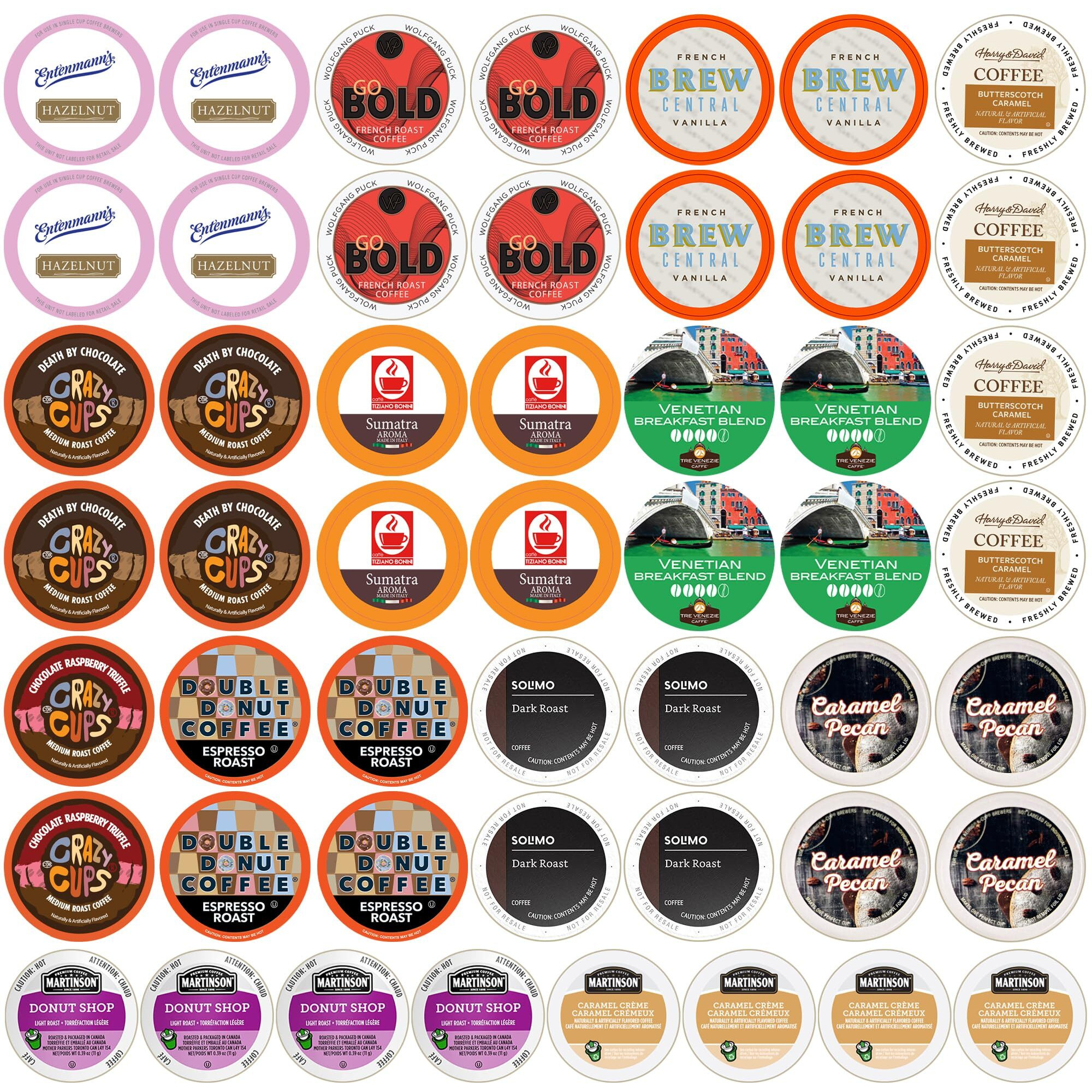 Crazy Cups Coffee Pods Variety Pack, Including Flavored Coffee Pods, Dark Roast, Medium Roast Coffee Pods, Single Serve Coffee For Keurig K Cups Machines, Perfect Coffee Gift Set, 50 Count