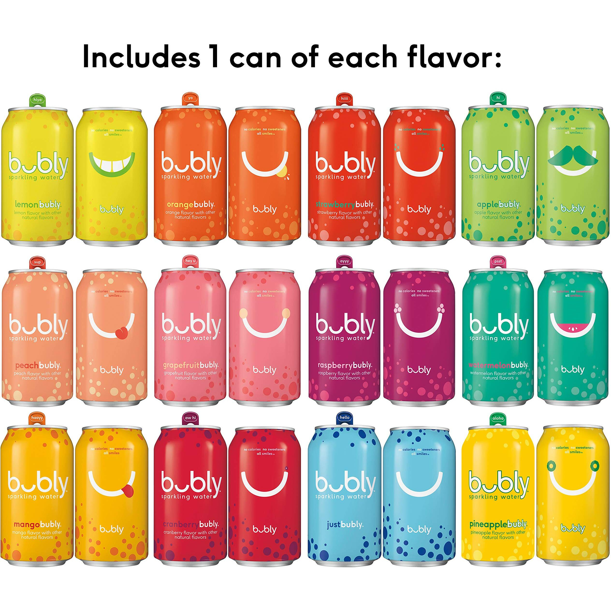 Bubly Sparkling Water, 15 Flavor Sampler, 12 Fl Oz Cans, (18 Pack), Blue