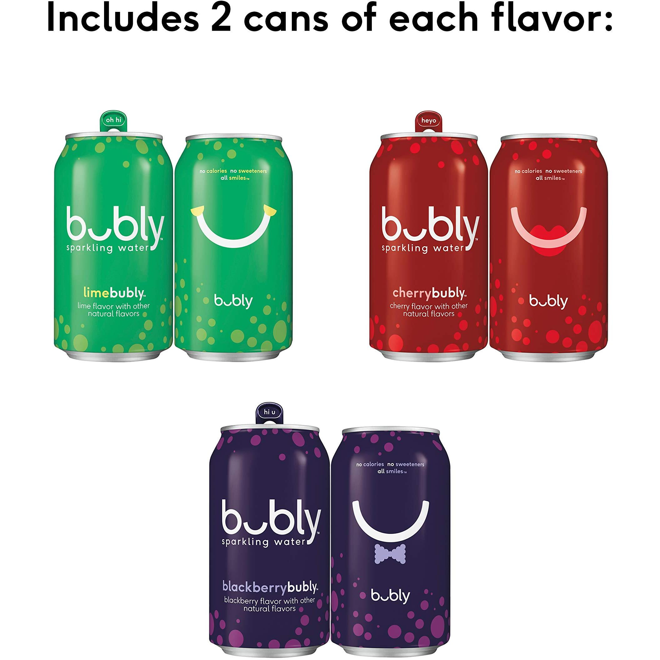 Bubly Sparkling Water, 15 Flavor Sampler, 12 Fl Oz Cans, (18 Pack), Blue