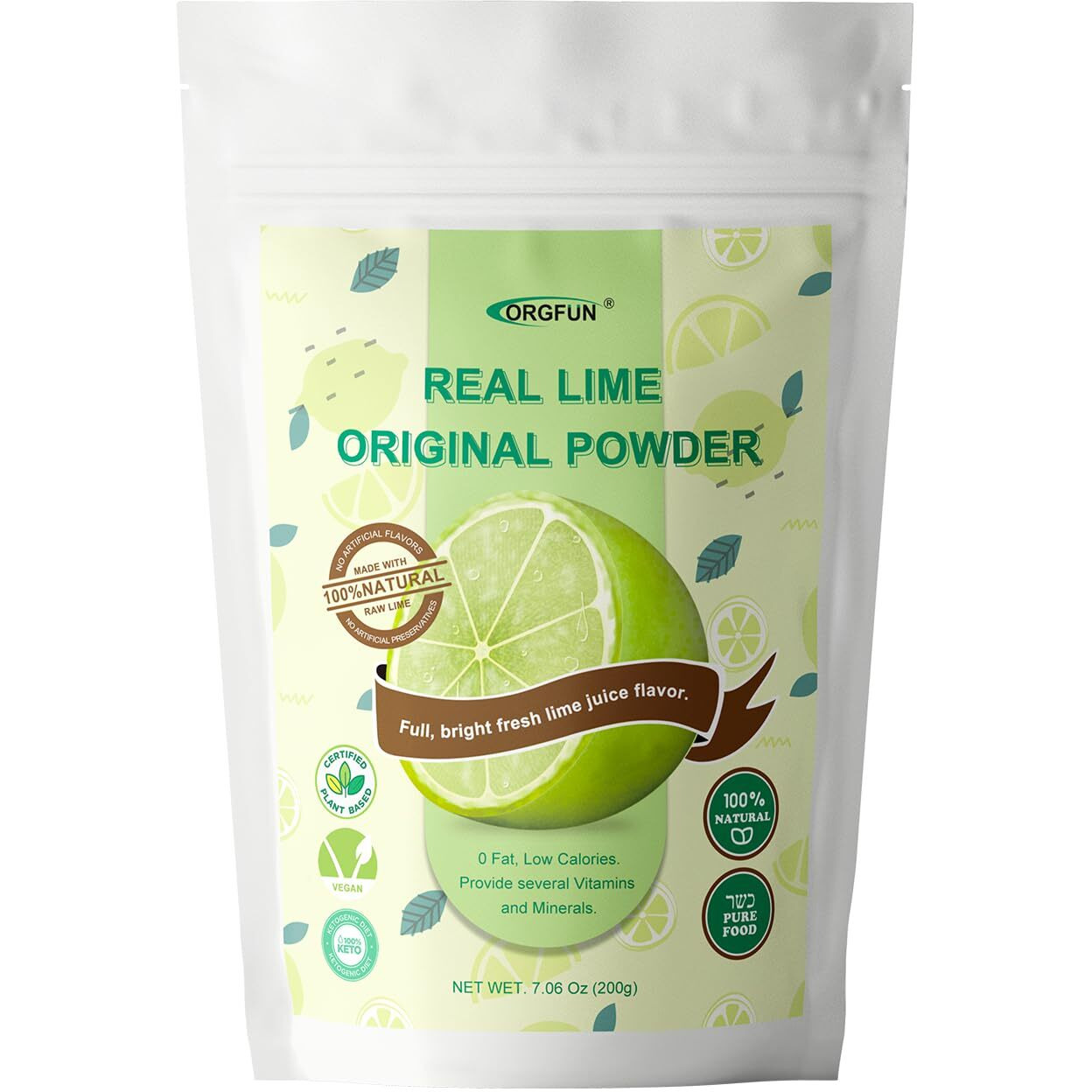 Orgfun Original Lime Powder, Whole Lime Juice Freeze Dried Powder, Fresh Squeezed Lime Juice Prefer For Cocktails, Drinks, Smoothies, And Cooking 7.06 Oz
