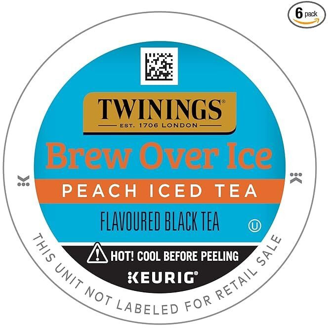 Twinings Brew Over Ice Unsweetened Peach Black Iced Tea K-Cup Pods For Keurig, 12 Count (Pack Of 6), Caffeinated