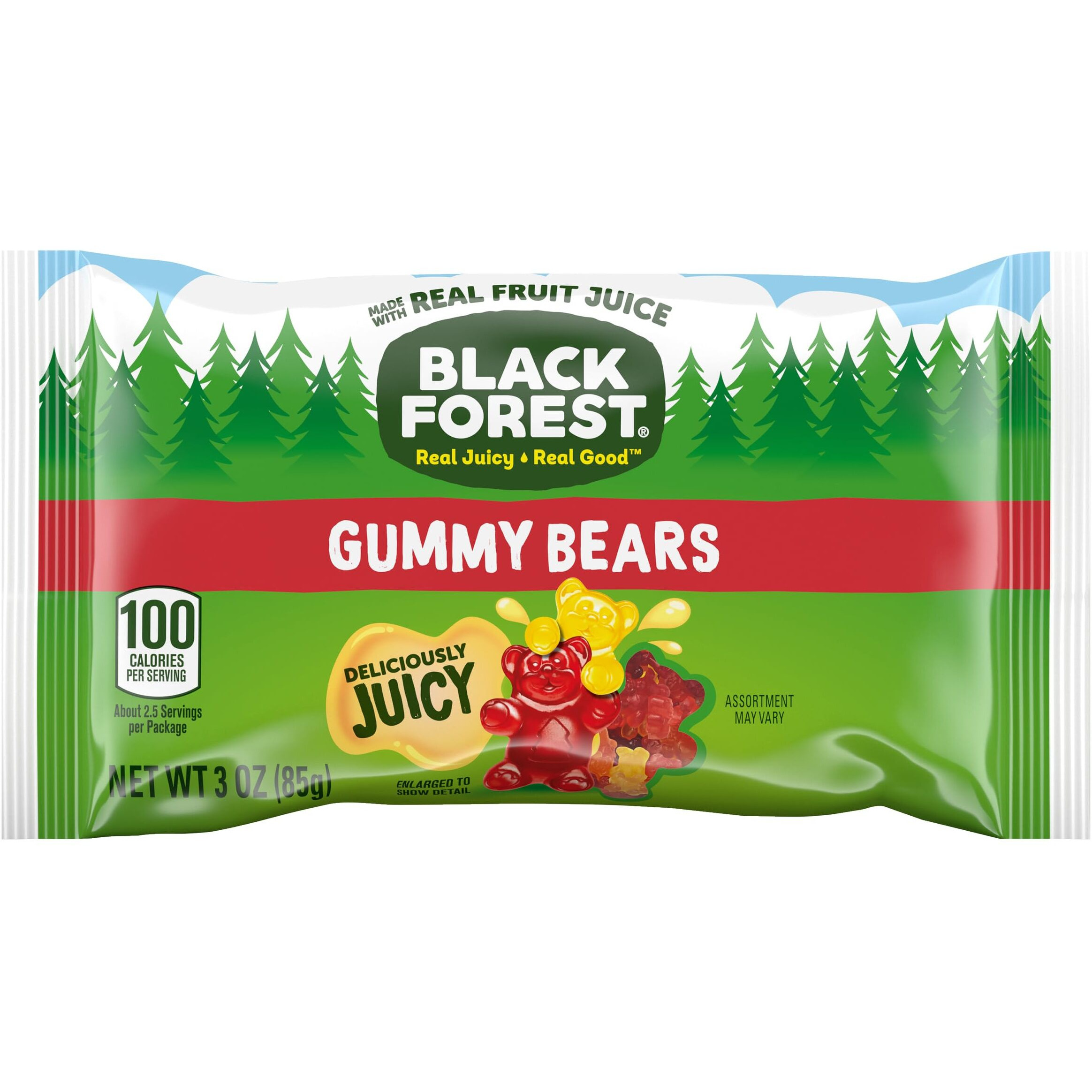 Black Forest Gummy Bears Candy, Made With Real Fruit Juice, 3 Ounce Pouches (Pack Of 12)