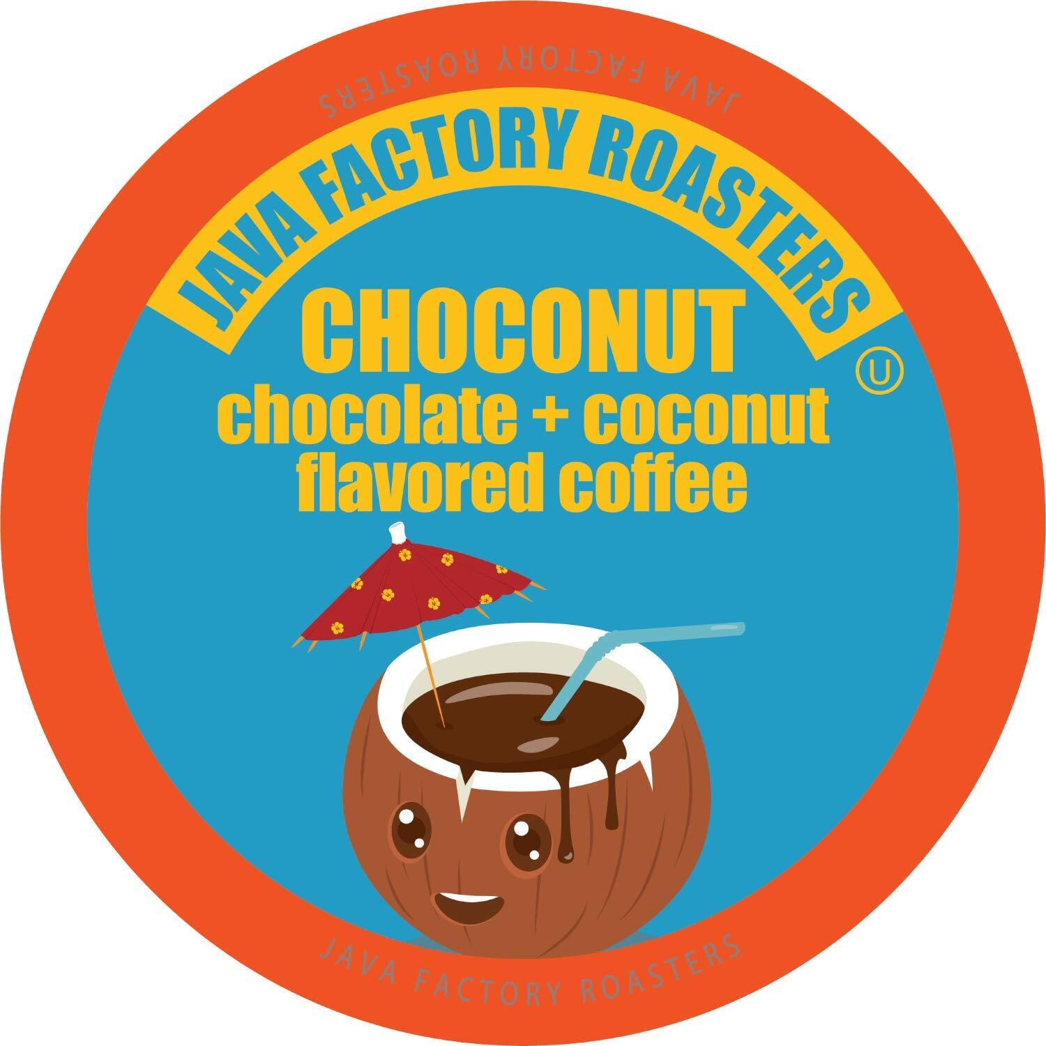 Java Factory Coffee Pods Choconut, 40 Count - Chocolate Coconut Flavored, Compatible With Keurig K Cup Brewers, Tropical Delight For Coffee Lovers