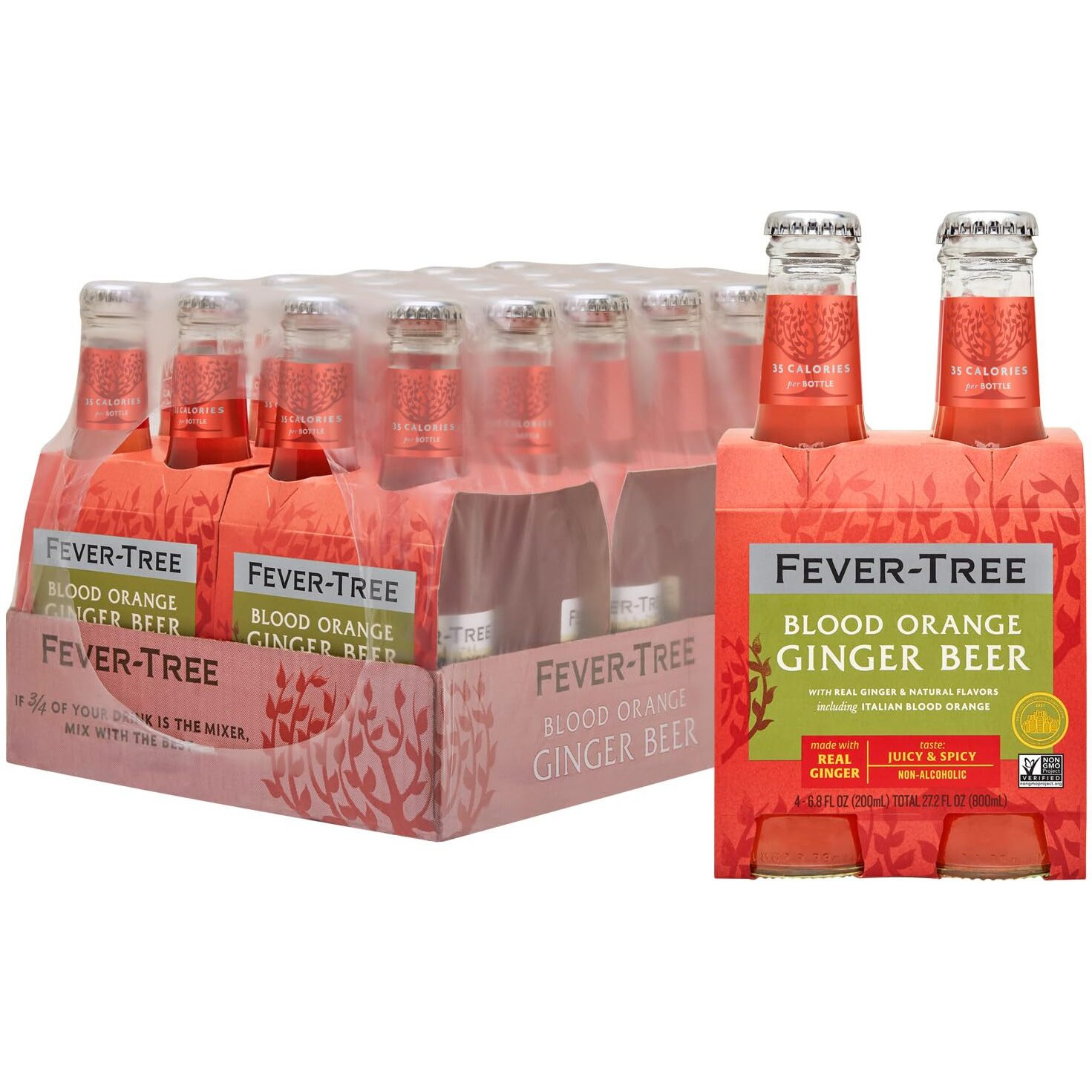 Fever Tree Blood Orange Ginger Beer - Premium Mixer - Refreshing Beverage For Cocktails & Mocktails. Naturally Sourced Ingredients, No Artificial Sweeteners Or Colors - 200 Ml Bottles - Pack Of 24