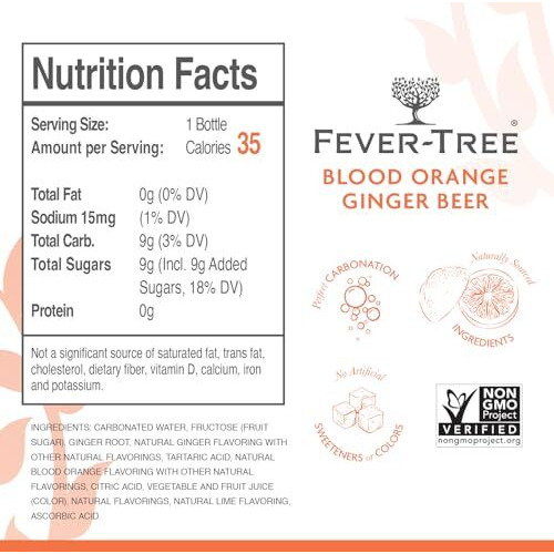 Fever Tree Blood Orange Ginger Beer - Premium Mixer - Refreshing Beverage For Cocktails & Mocktails. Naturally Sourced Ingredients, No Artificial Sweeteners Or Colors - 200 Ml Bottles - Pack Of 24