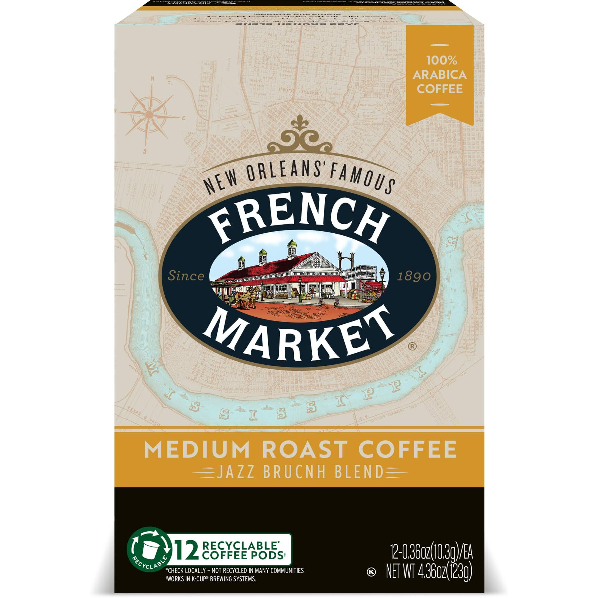 French Market Jazz Brunch Blend Medium Roast Single Serve Coffee Pods, 12Ct Box (Pack Of 6)