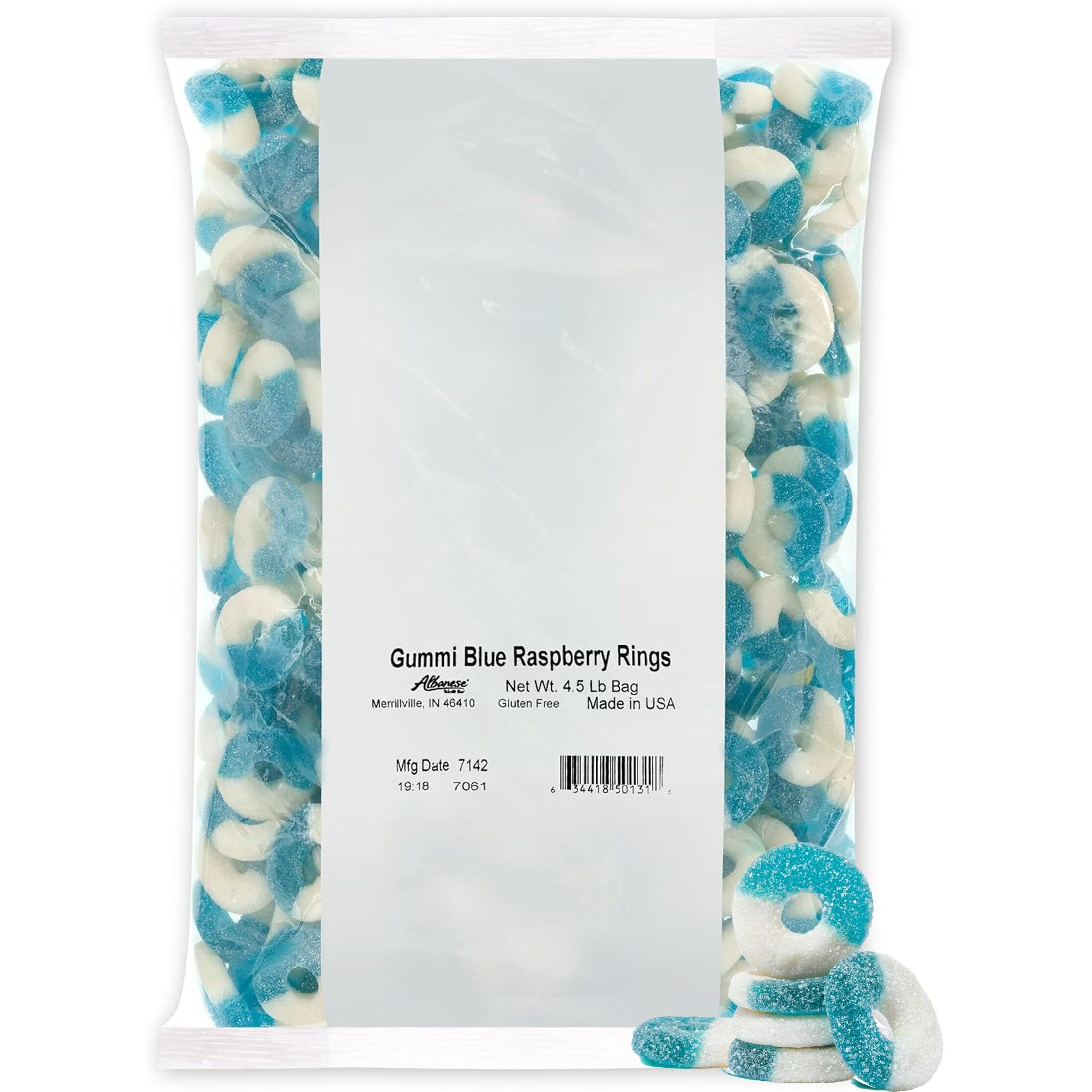 Albanese World's Best Gummi Blue Raspberry Rings, 4.5Lbs Of Candy