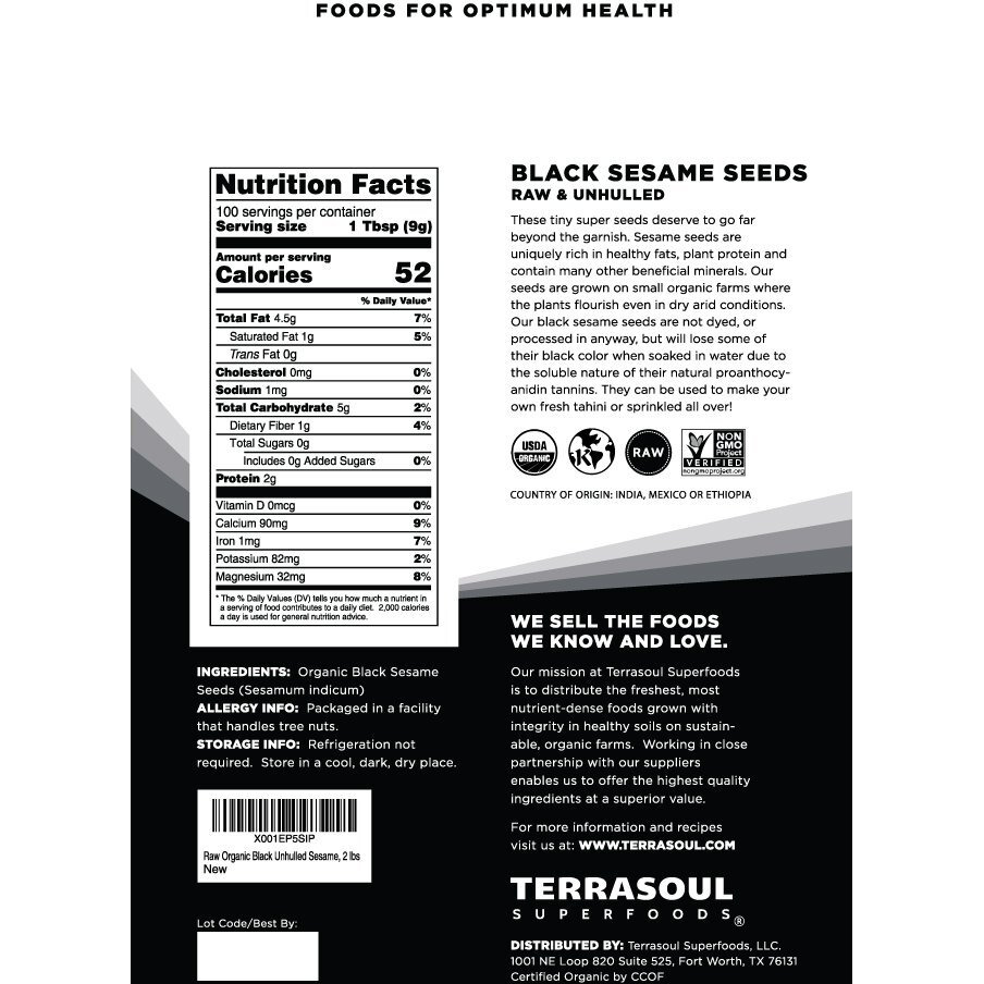 Terrasoul Superfoods Organic Black Sesame Seeds, 6 Lbs (3 Pack) - Raw | Unhulled | Lab-Tested