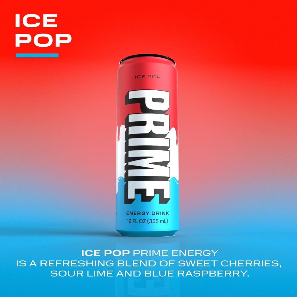 Prime Energy Ice Pop | Zero Sugar Energy Drink | Preworkout Energy | 200Mg Caffeine With 355Mg Of Electrolytes And Coconut Water For Hydration| Vegan | Gluten Free |12 Fluid Ounce | 24 Pack
