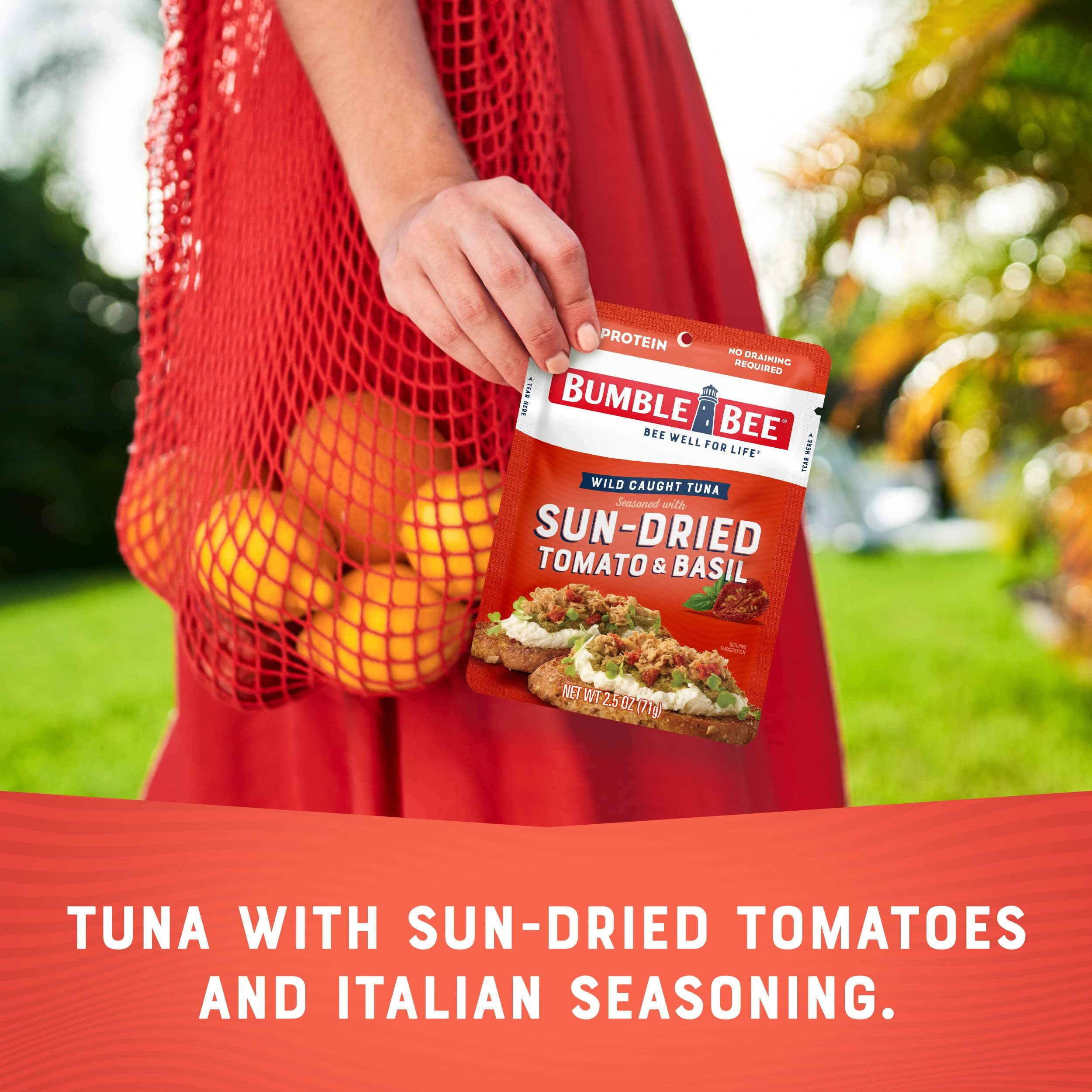 Bumble Bee Sun-Dried Tomato & Basil Seasoned Tuna, 2.5 Oz Pouches (Pack Of 12) - Ready To Eat - Wild Caught Tuna Packet - 15G Protein Per Serving - Gluten Free