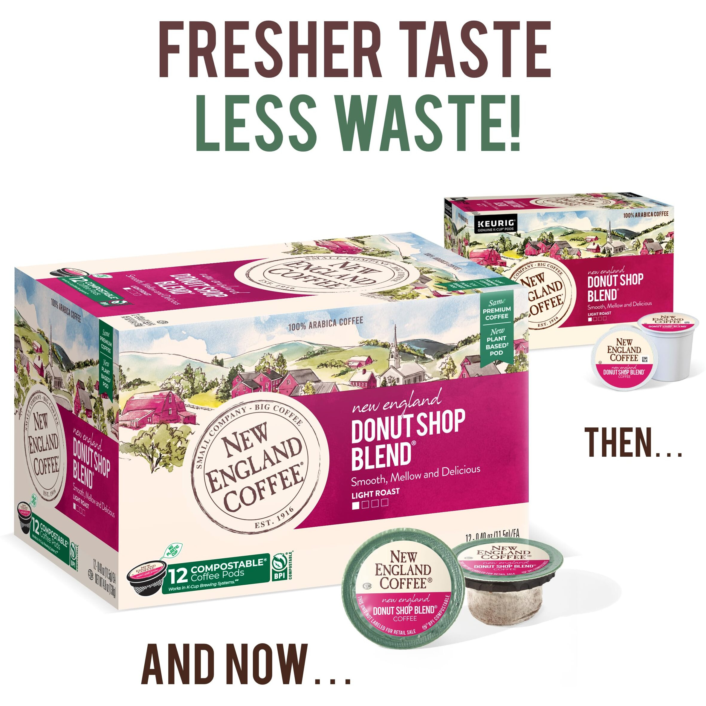 New England Coffee Donut Shop Blend Light Roast Single Serve Pods, 12Ct Box (Pack Of 6)