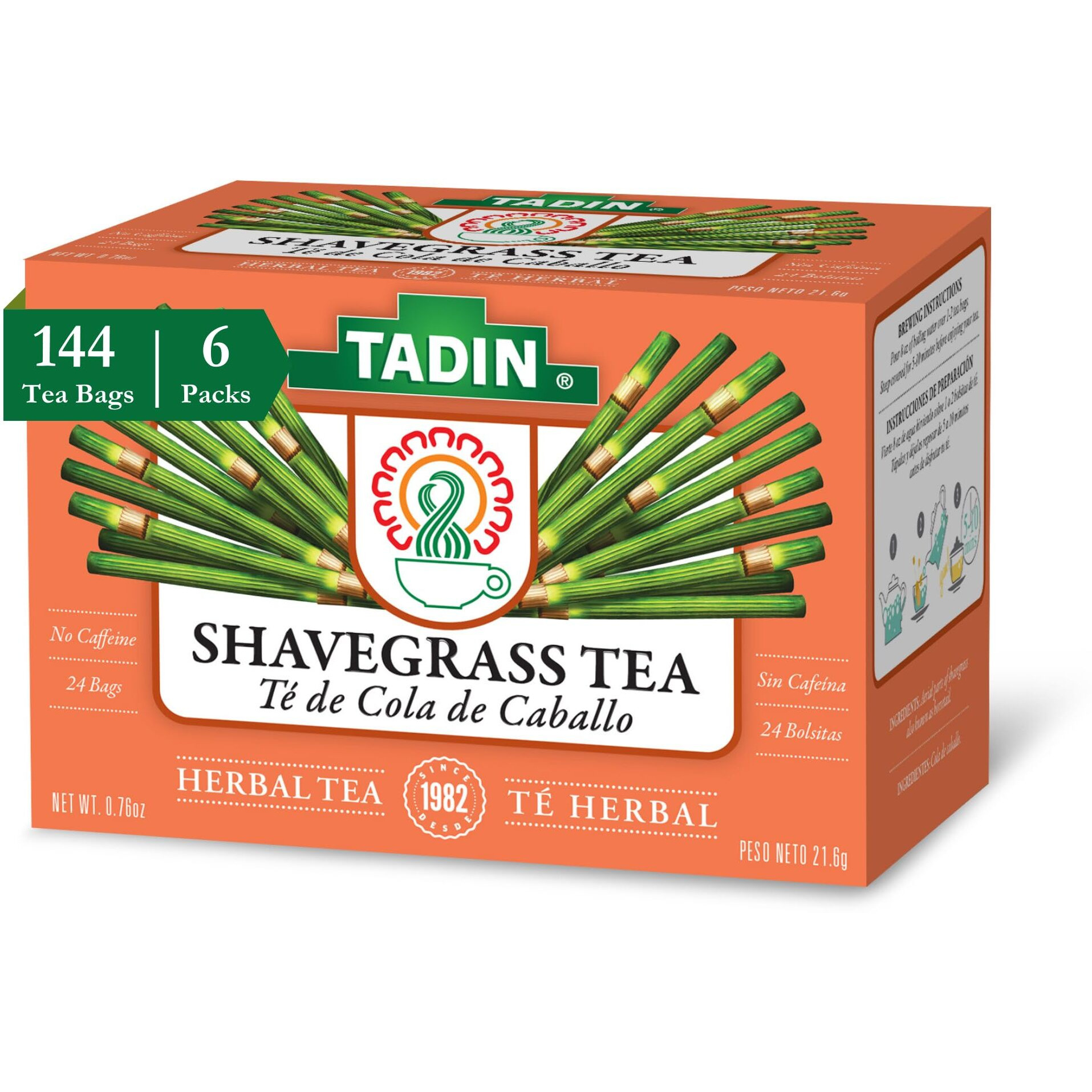 Tadin Shavegrass Tea, Horsetail Tea, Herbal Tea, Caffeine Free Tea, Best As Hot Tea, Wellness Tea With Decaffeinated Tea Bags, 24 Tea Bags Per Box, Pack Of 6
